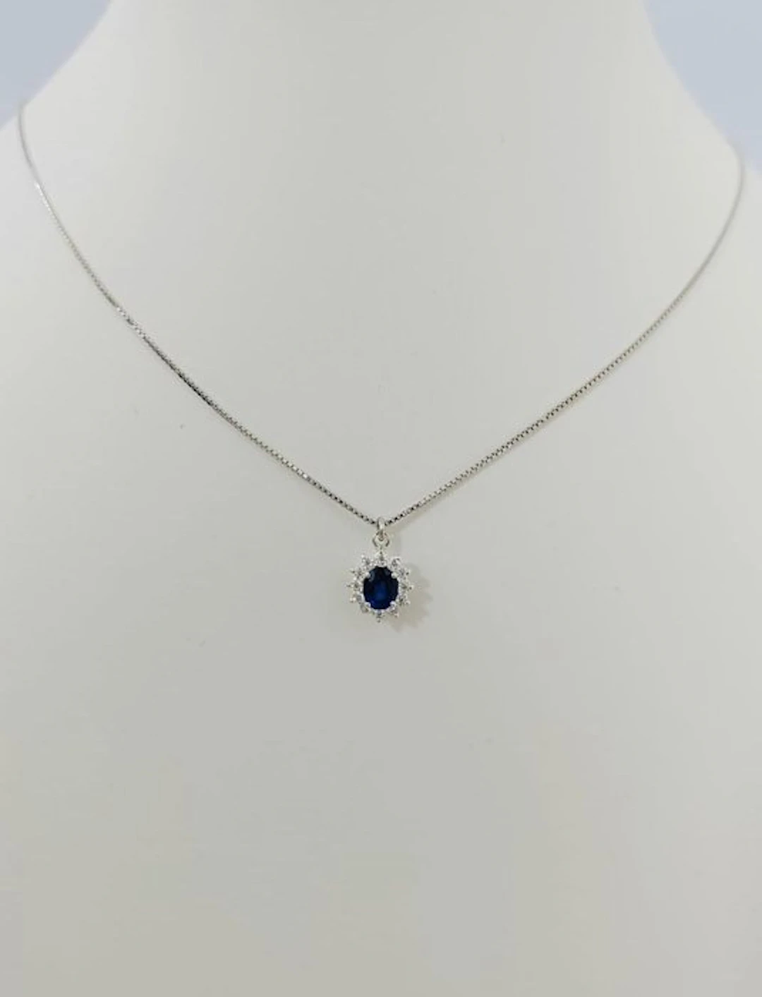 Necklace - 18 kt. White gold Diamond (Natural) - Sapphire