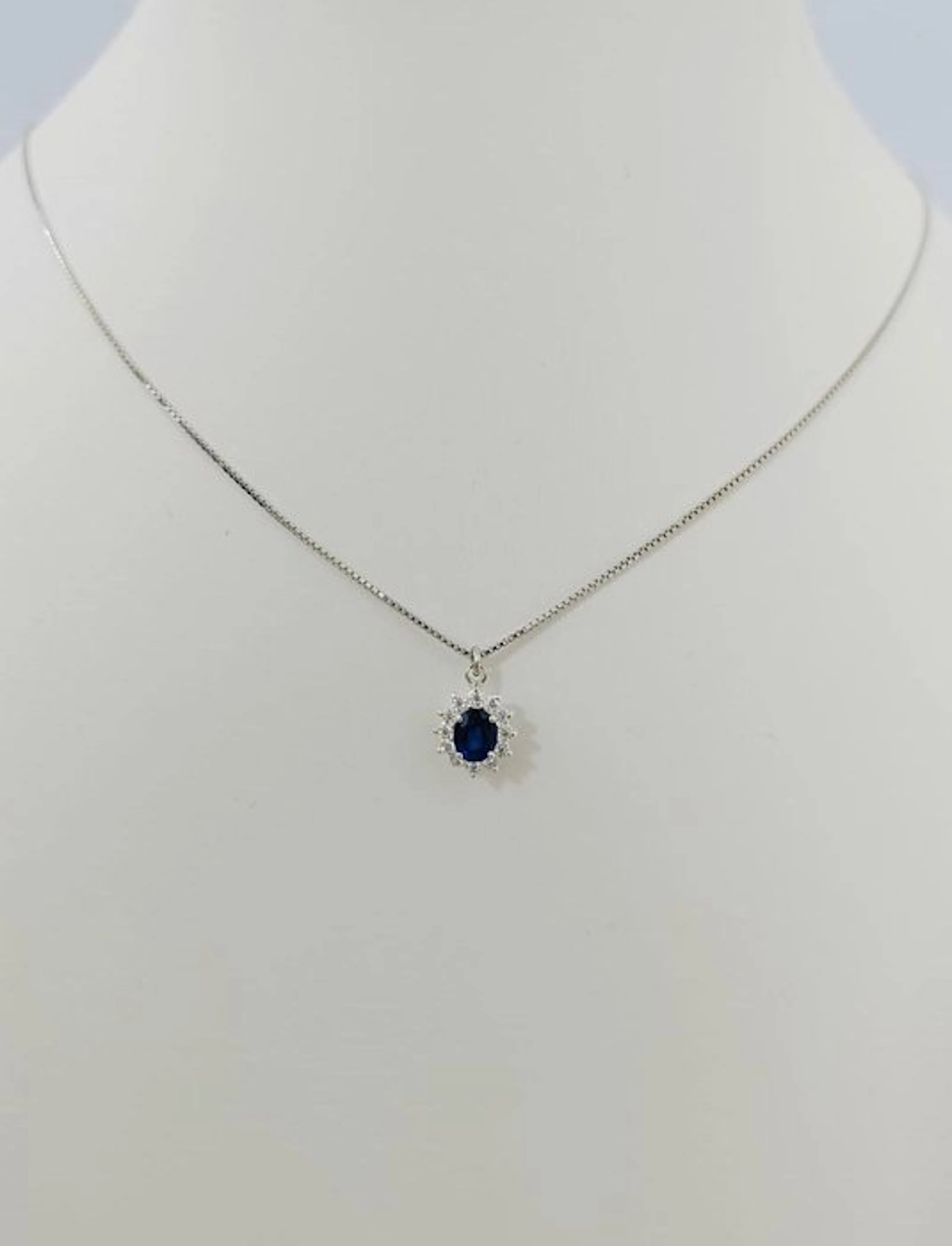 Necklace - 18 kt. White gold Diamond (Natural) - Sapphire