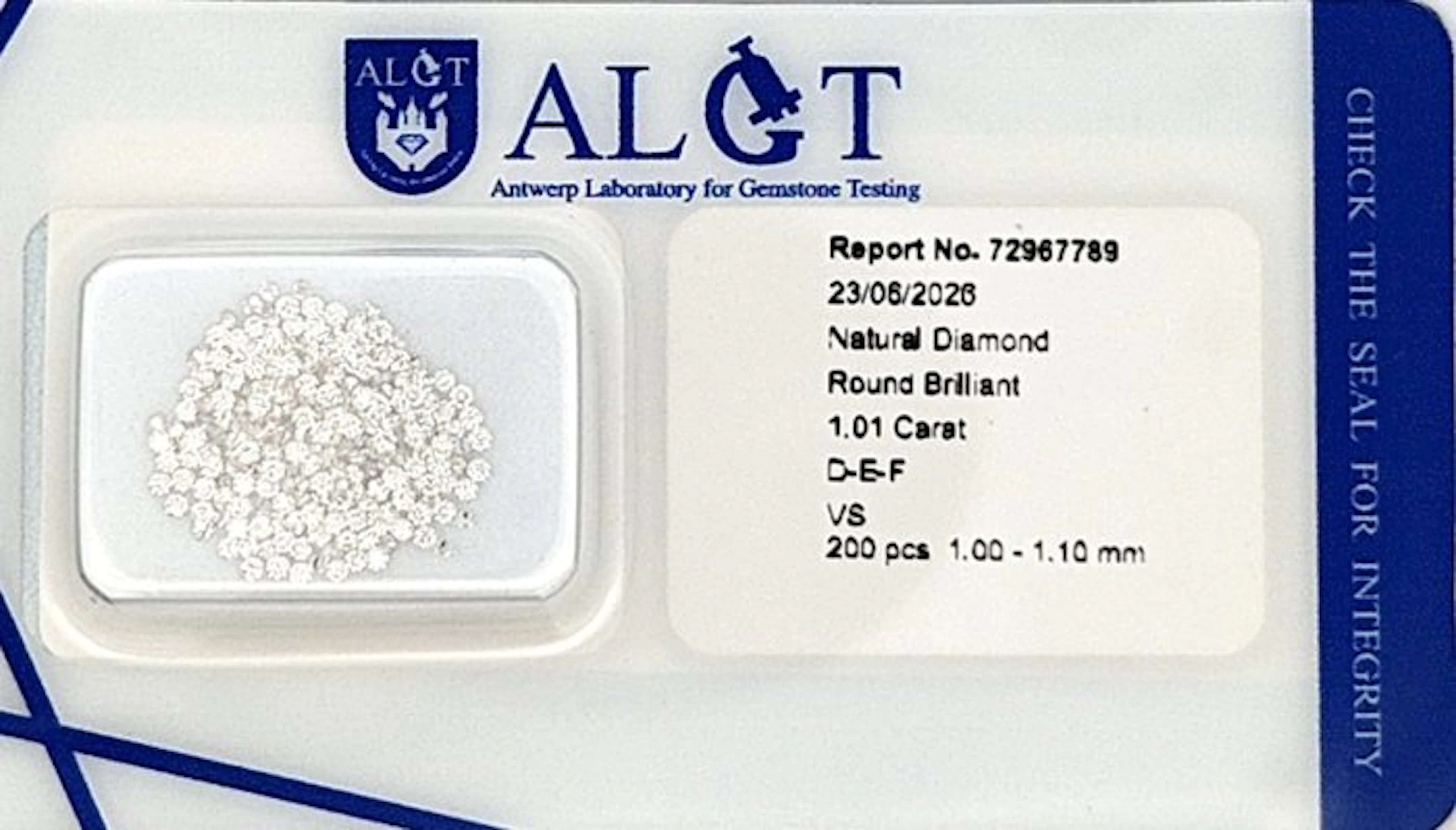 200 pcs Diamond (Natural) - 1.01 ct - Round - F