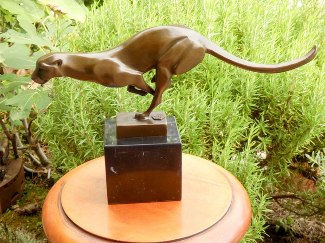 Sculpture, Grote bronzen Art Deco Jaguar - 20 cm - Bronze, Marble - 2025
