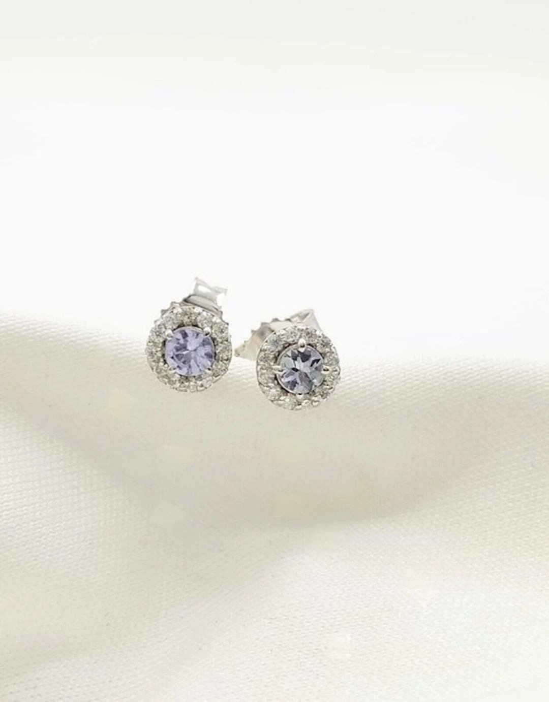 No reserve price - Stud earrings - 14 kt. White gold Tanzanite - Diamond - 585