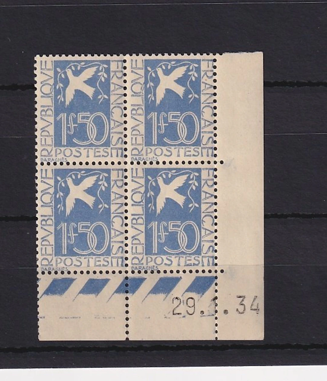 France 1934 - coins datés du colombe de la paix - Yvert n°294
