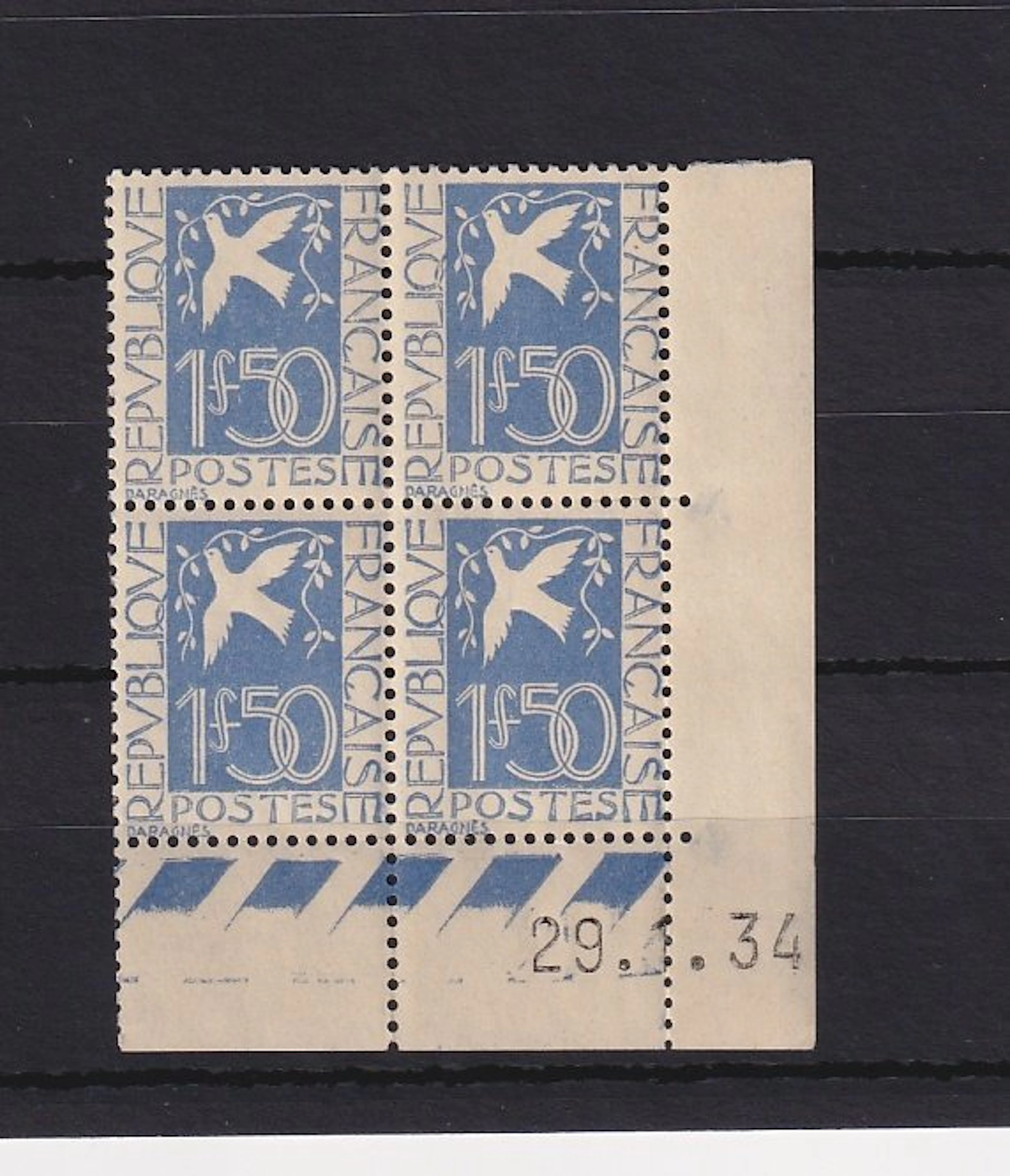 France 1934 - coins datés du colombe de la paix - Yvert n°294