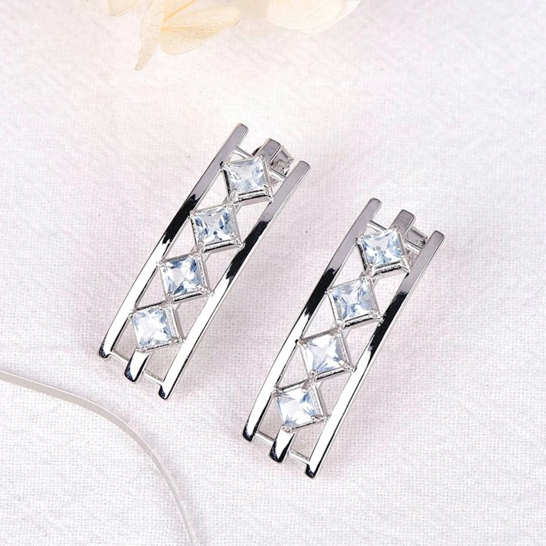 No reserve price - Earrings Silver - Aquamarine - Certified