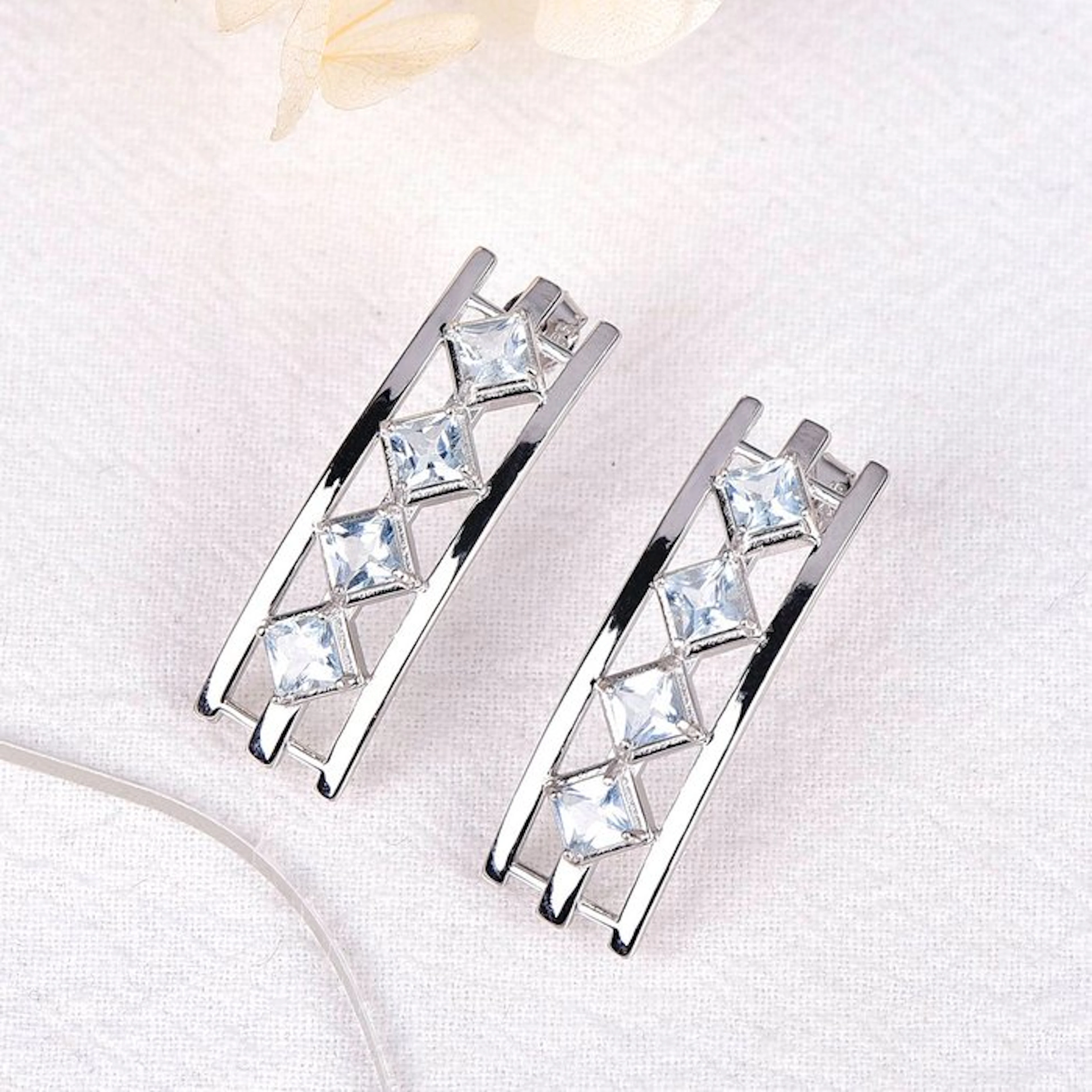 No reserve price - Earrings Silver - Aquamarine - Certified