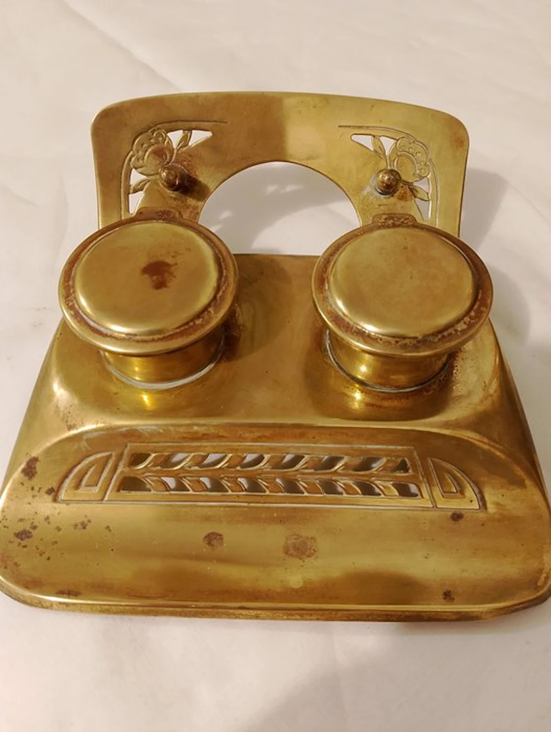 Inkwell (3) - Brass, Porcelain