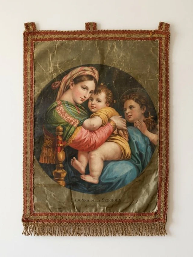 Antico e Raro Stendardo Madonna della Seggiola di...