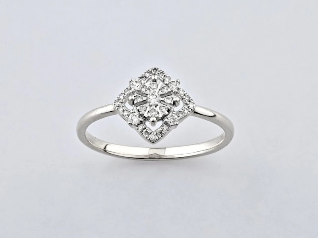 Ring - 14 kt. White gold - 0.15ct. tw. Diamond (Natural)