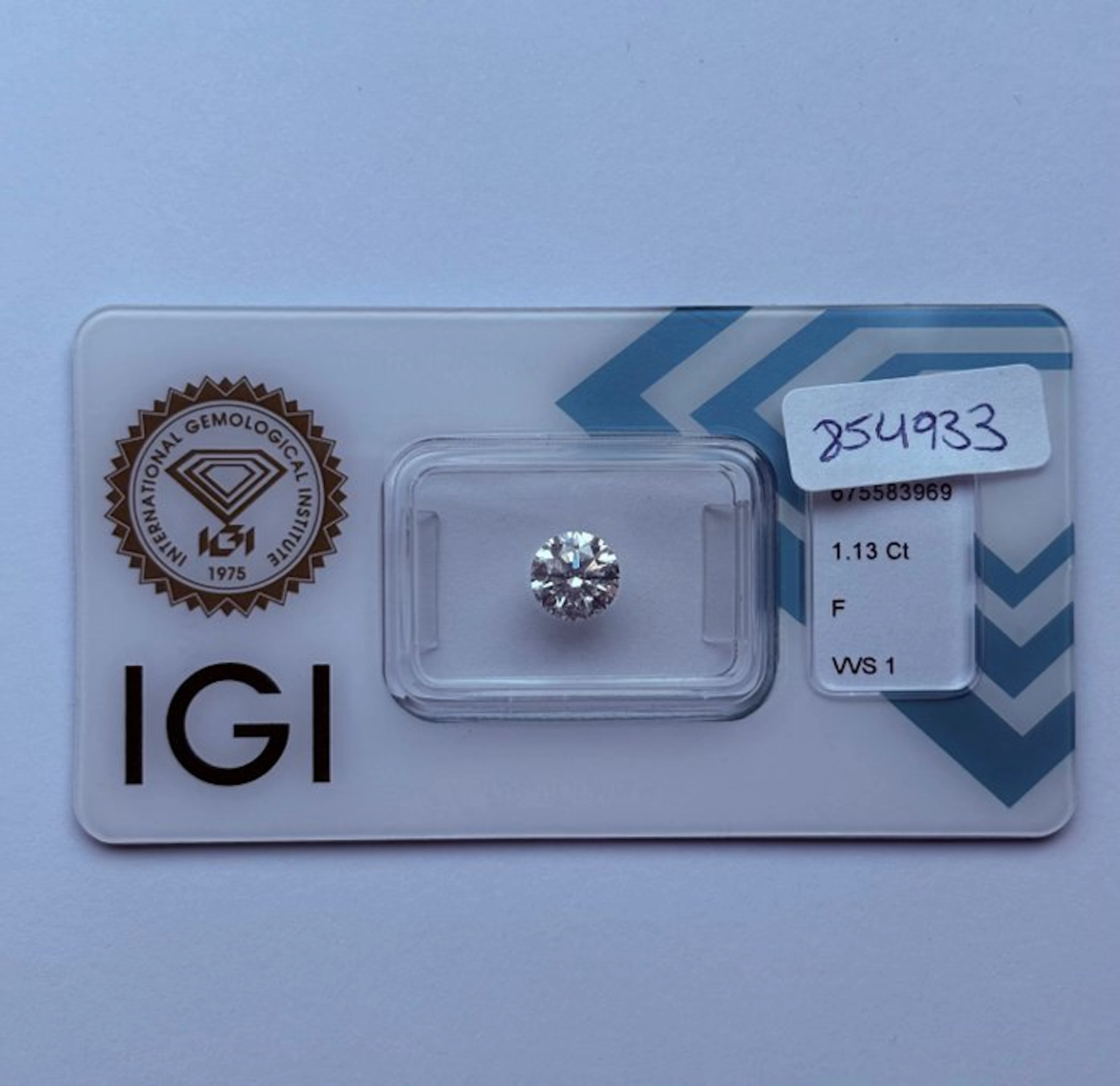 1 pcs Diamond (Natural) - 1.13 ct - Round - F - VVS1...