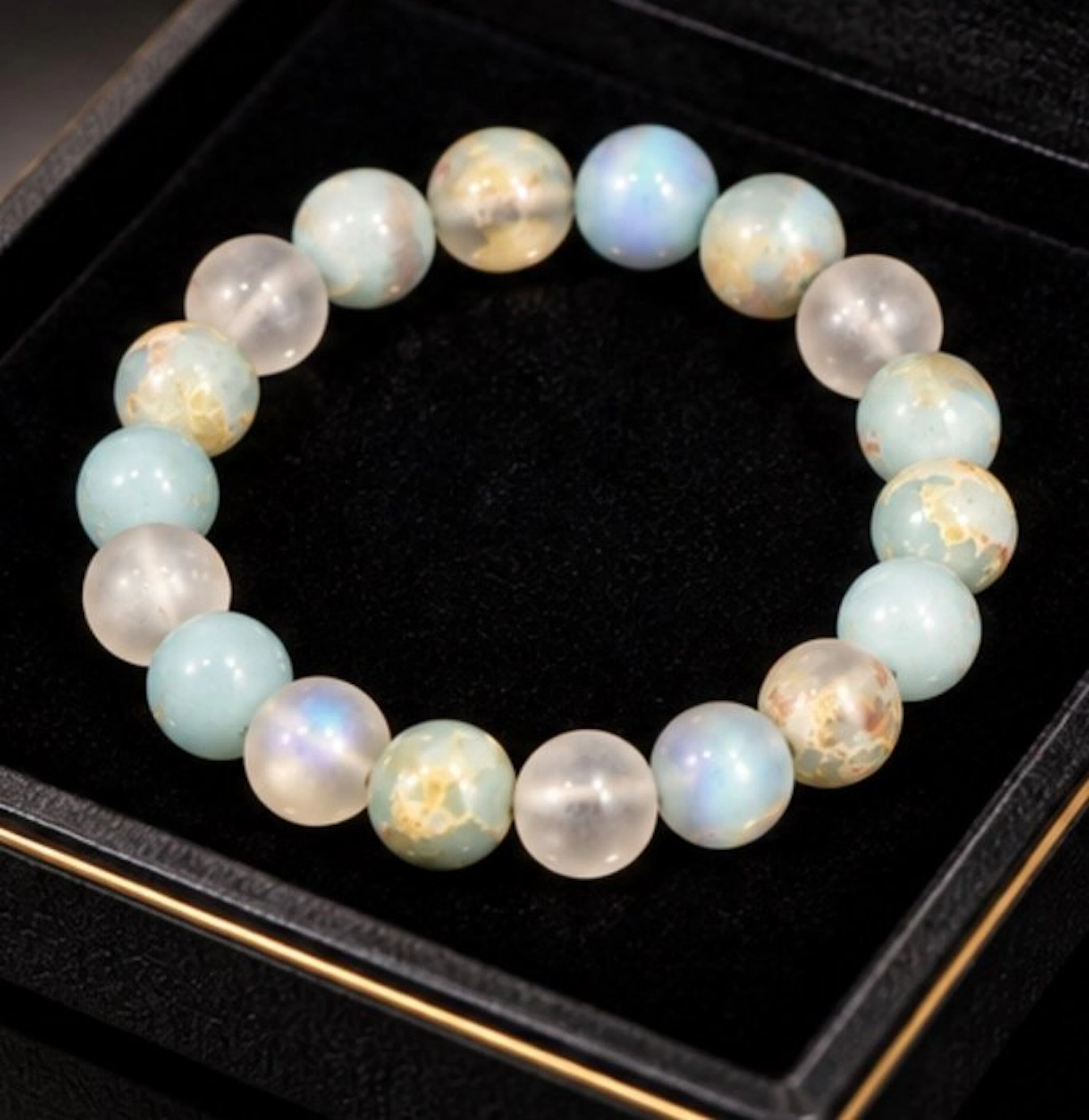 Caribbean Blue Calcite & Aura Quartz Beaded Bracelet - Bracelet