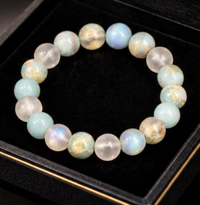 Caribbean white Calcite & Aura Quartz Beaded Bracelet - Bracelet