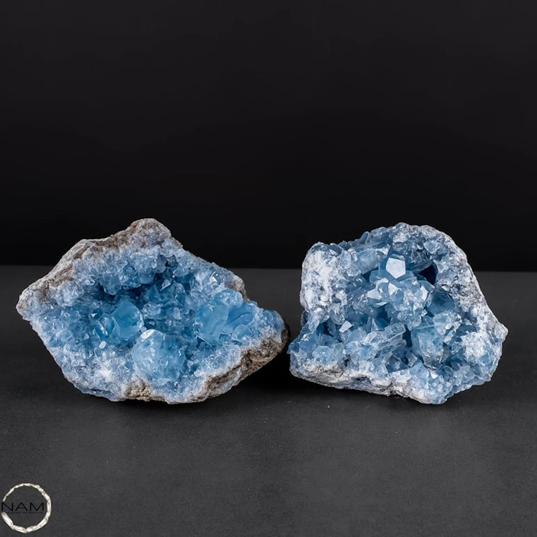 Celestite Druse Duo – Two Fascinating Crystal Steps in...