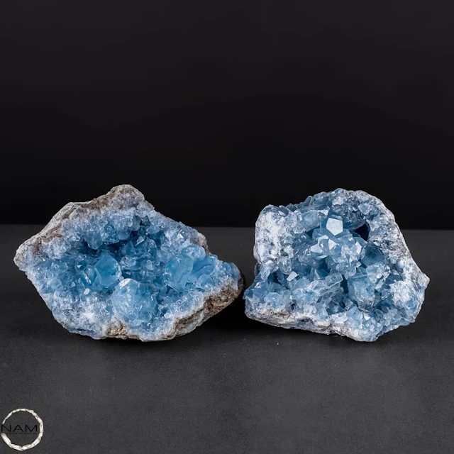 Celestite Druse Duo – Two Fascinating Crystal Steps in...