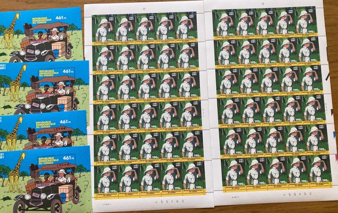 Belgian Congo 2001 - Tintin in Congo: 2 complete sheets...