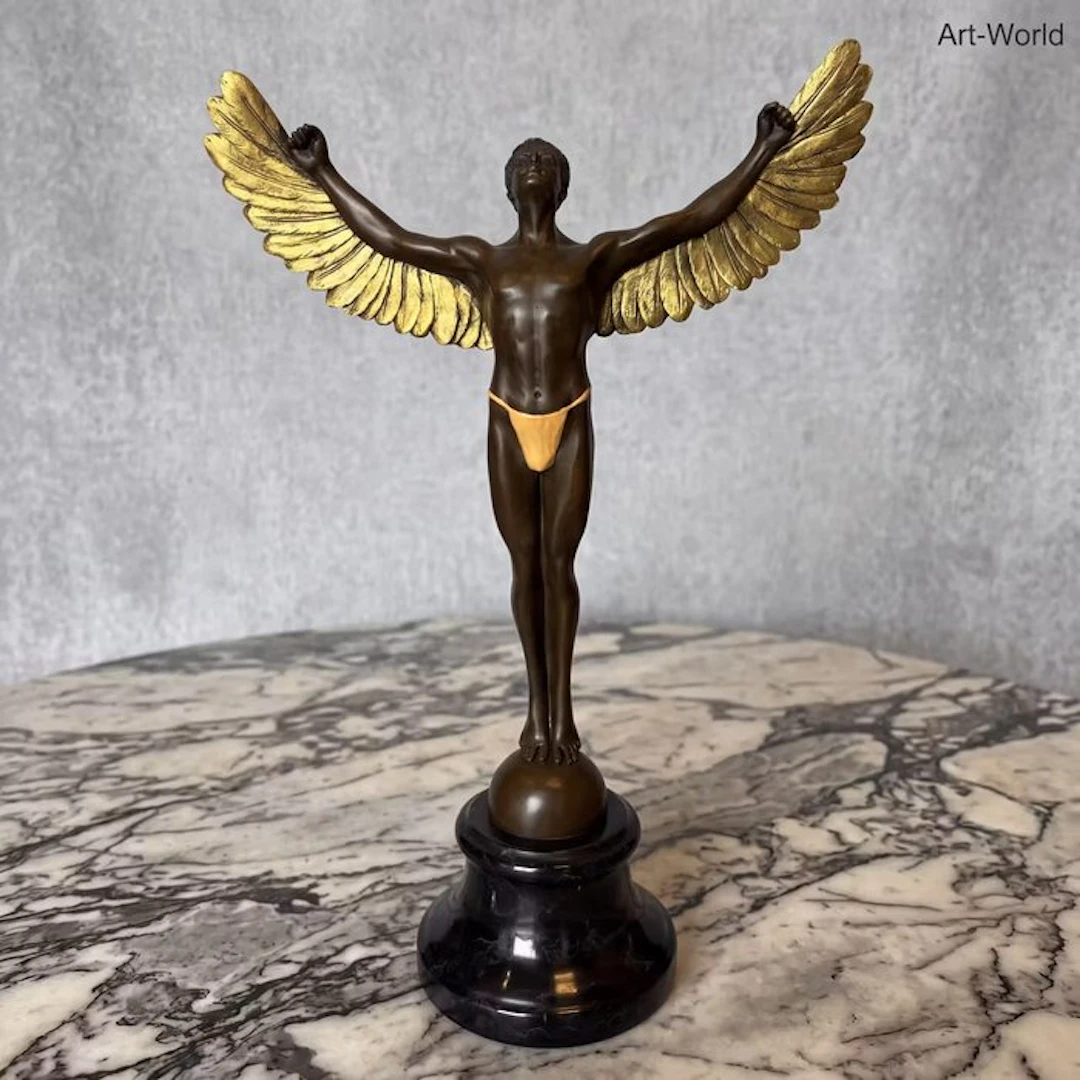 Statue, Exclusief sculptuur van Icarus 41 cm - 41 cm - Bronze, Marble