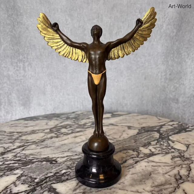 Statue, Exclusief sculptuur van Icarus 41 cm - 41 cm - Bronze, Marble
