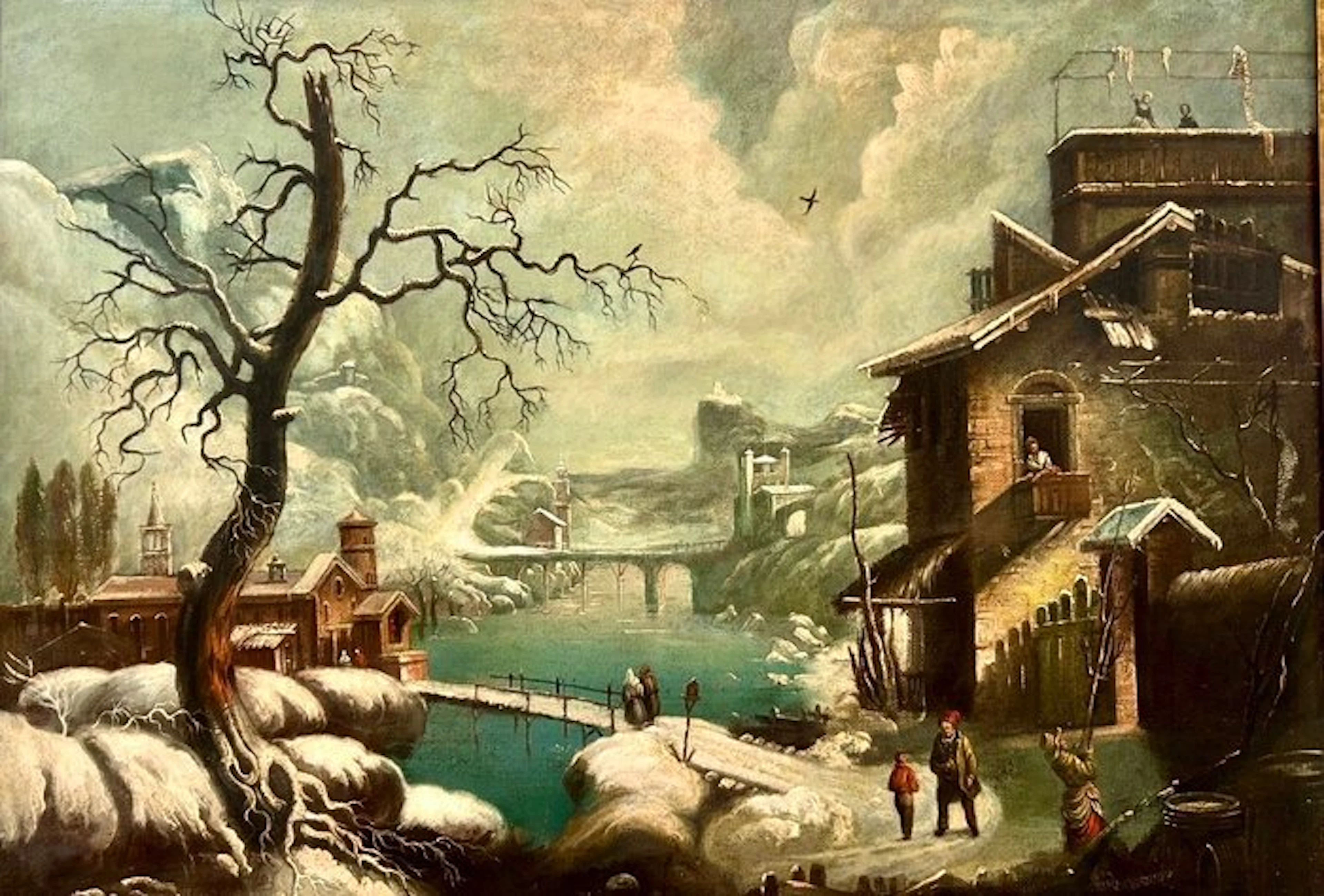Scuola dell’Italia settentrionale (XVII-XVIII) - Paesaggio invernale con borgo