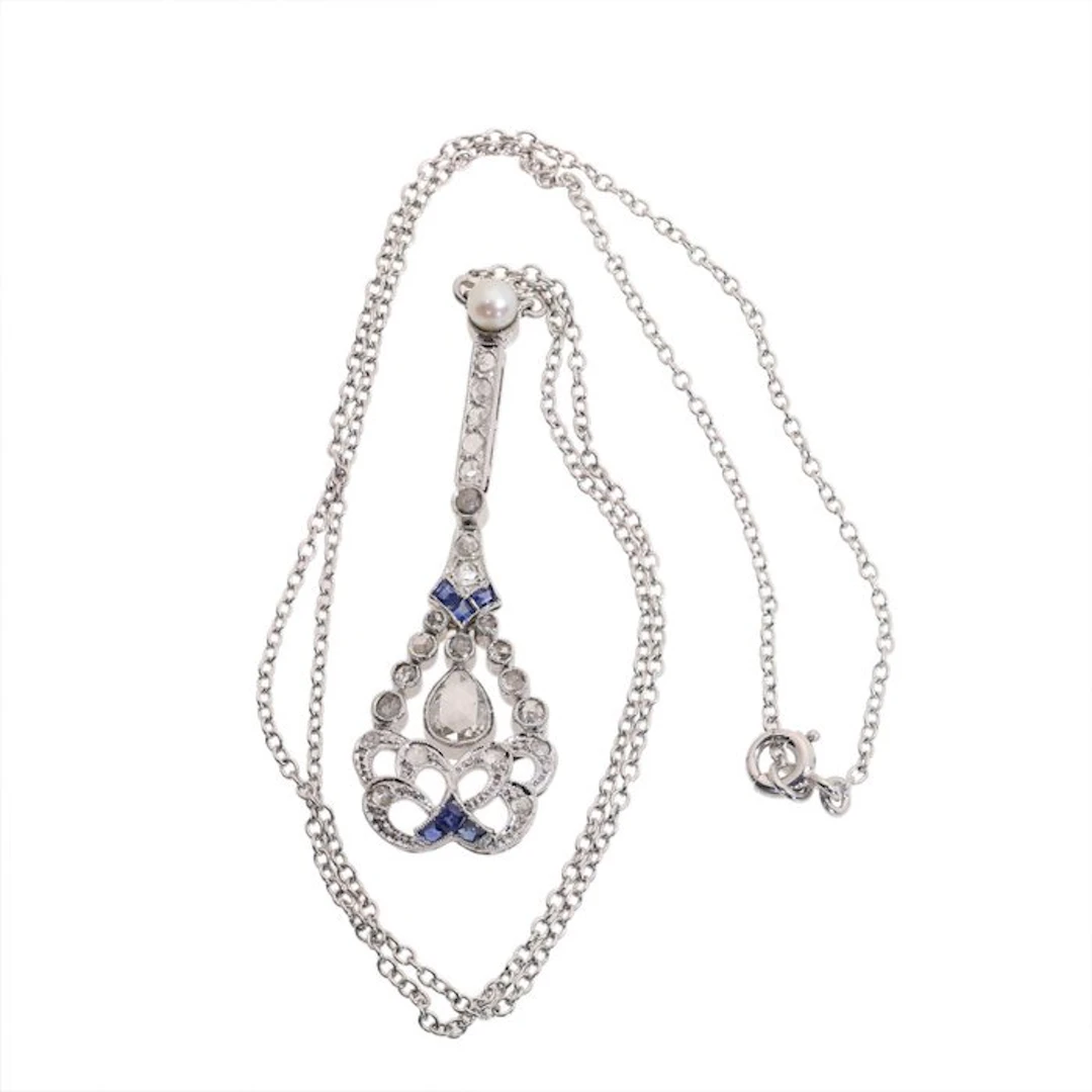 Necklace Platinum - Diamond - Sapphire, Art Deco 1920