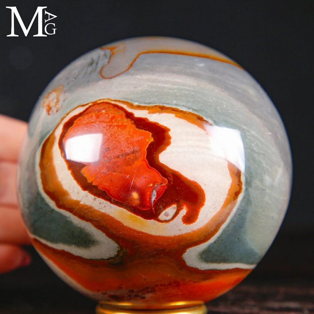 Striking Polychrome Jasper Sphere - Vivid Oranges and...