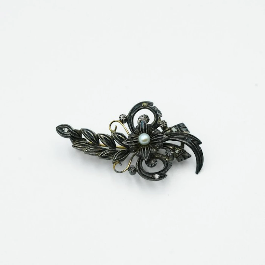 No reserve price - Brooch - 12 kt. Silver, Yellow gold