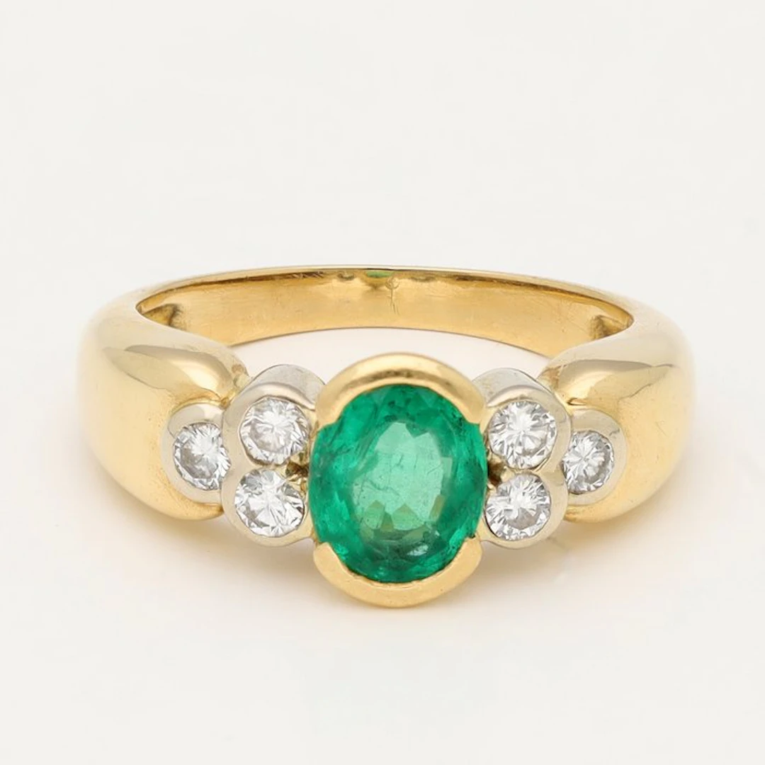Ring - 18 kt. Yellow gold Emerald - Diamond