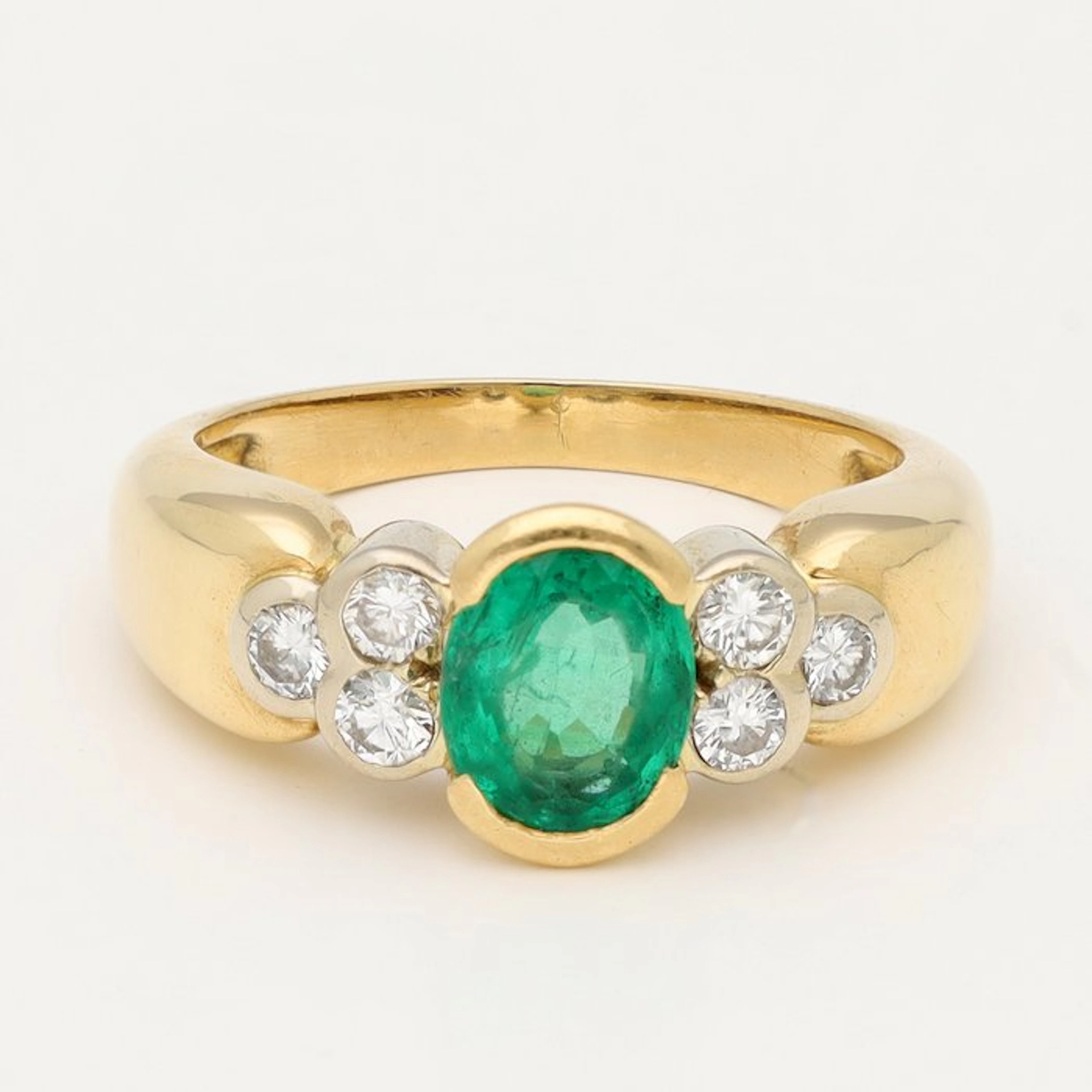 Ring - 18 kt. Yellow gold Emerald - Diamond