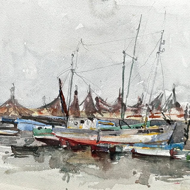 Georges Lhermitte (1882-1967) - Bateaux au port - NO RESERVE