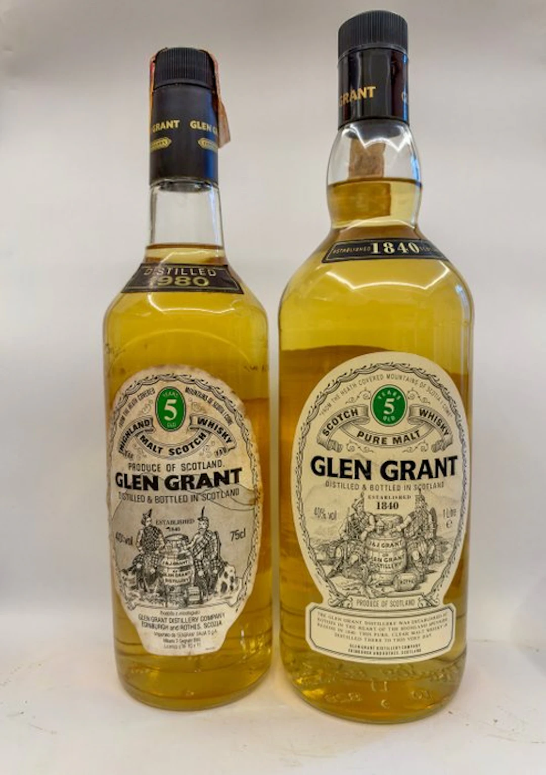 Glen Grant 1980 5yo & 5yo - 75cl, 1 Litre - 2 bottles