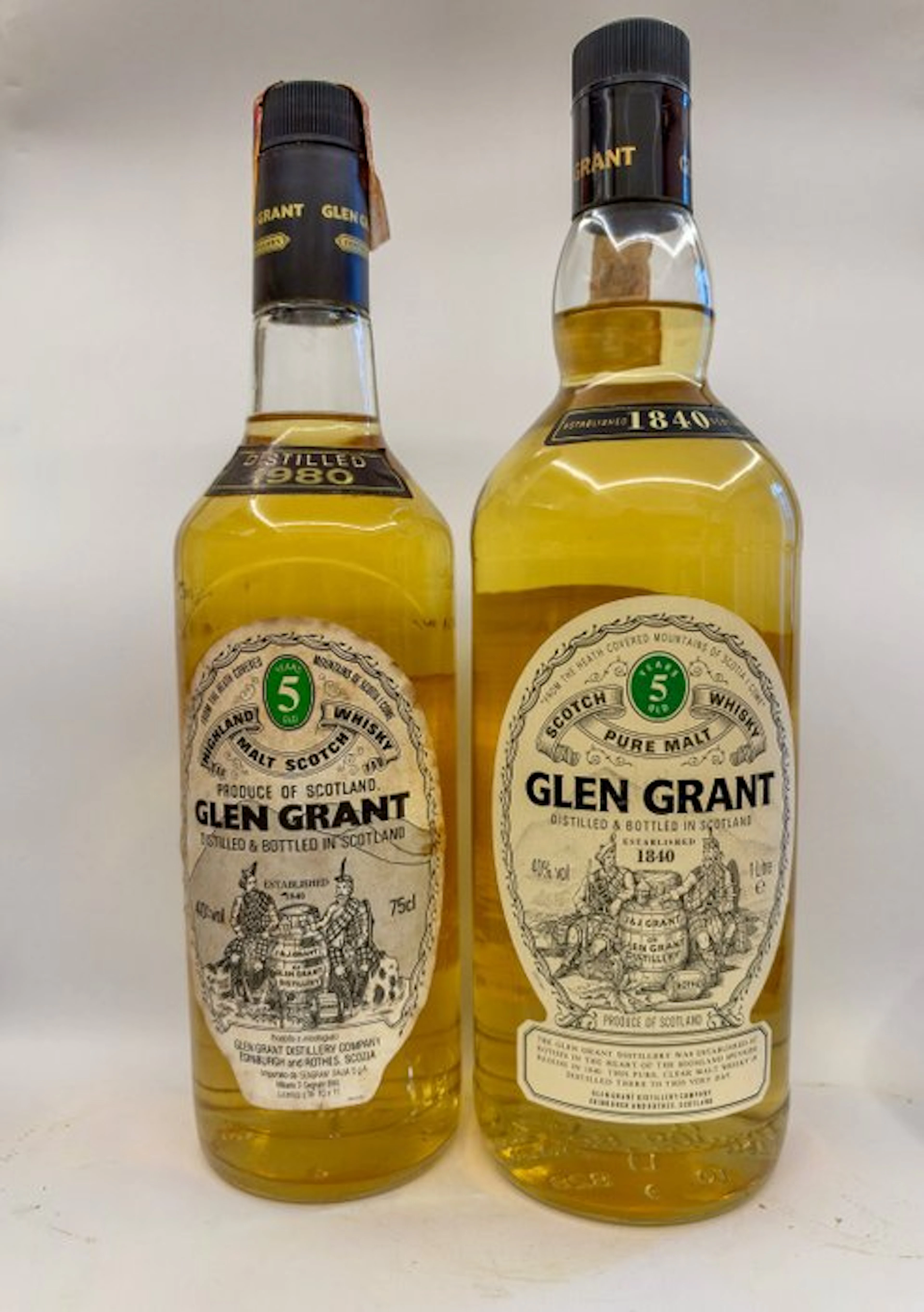 Glen Grant 1980 5yo & 5yo - 75cl, 1 Litre - 2 bottles
