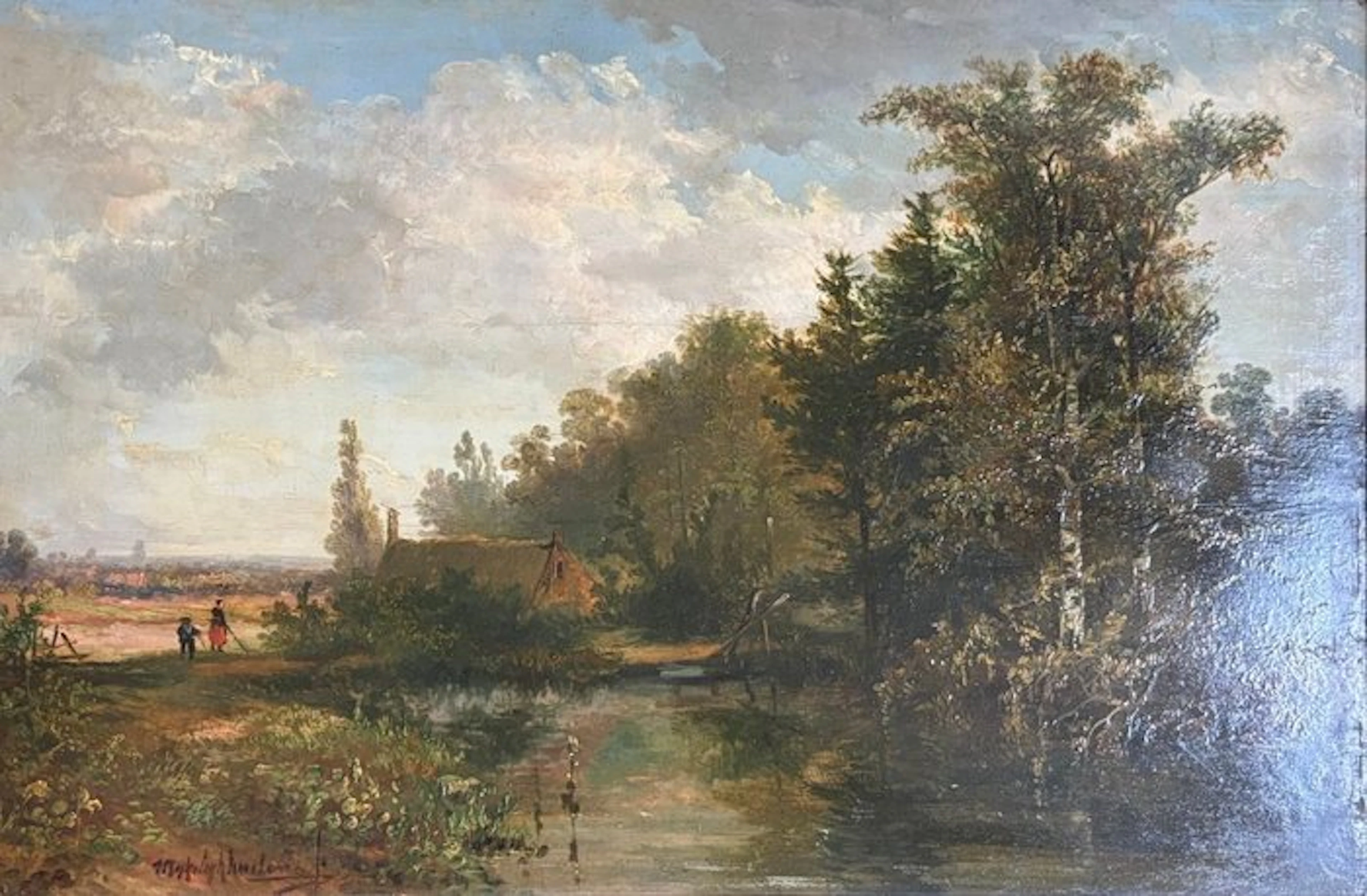 Hermanus J.H. Rijkelijkhuysen (1818-1883) - Oud Hollands bos- en waterlandschap
