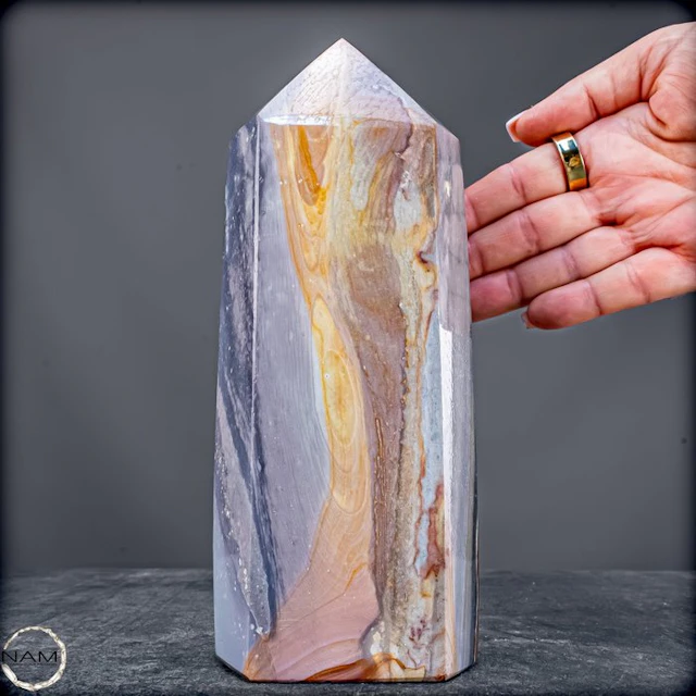 Elegant polychrome banded jasper obelisk from Madagascar...