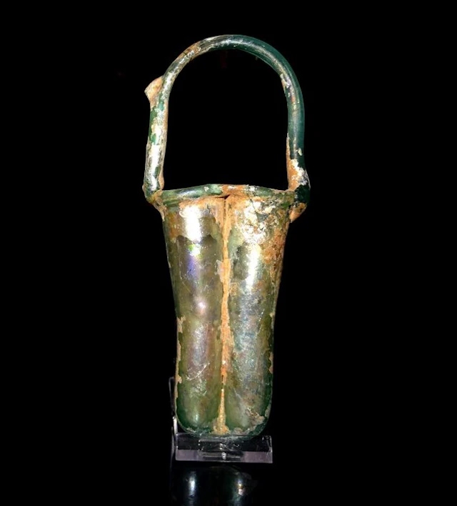 Ancient Roman - Double unguentarium, highly iridescent - 17.4 cm - Intact