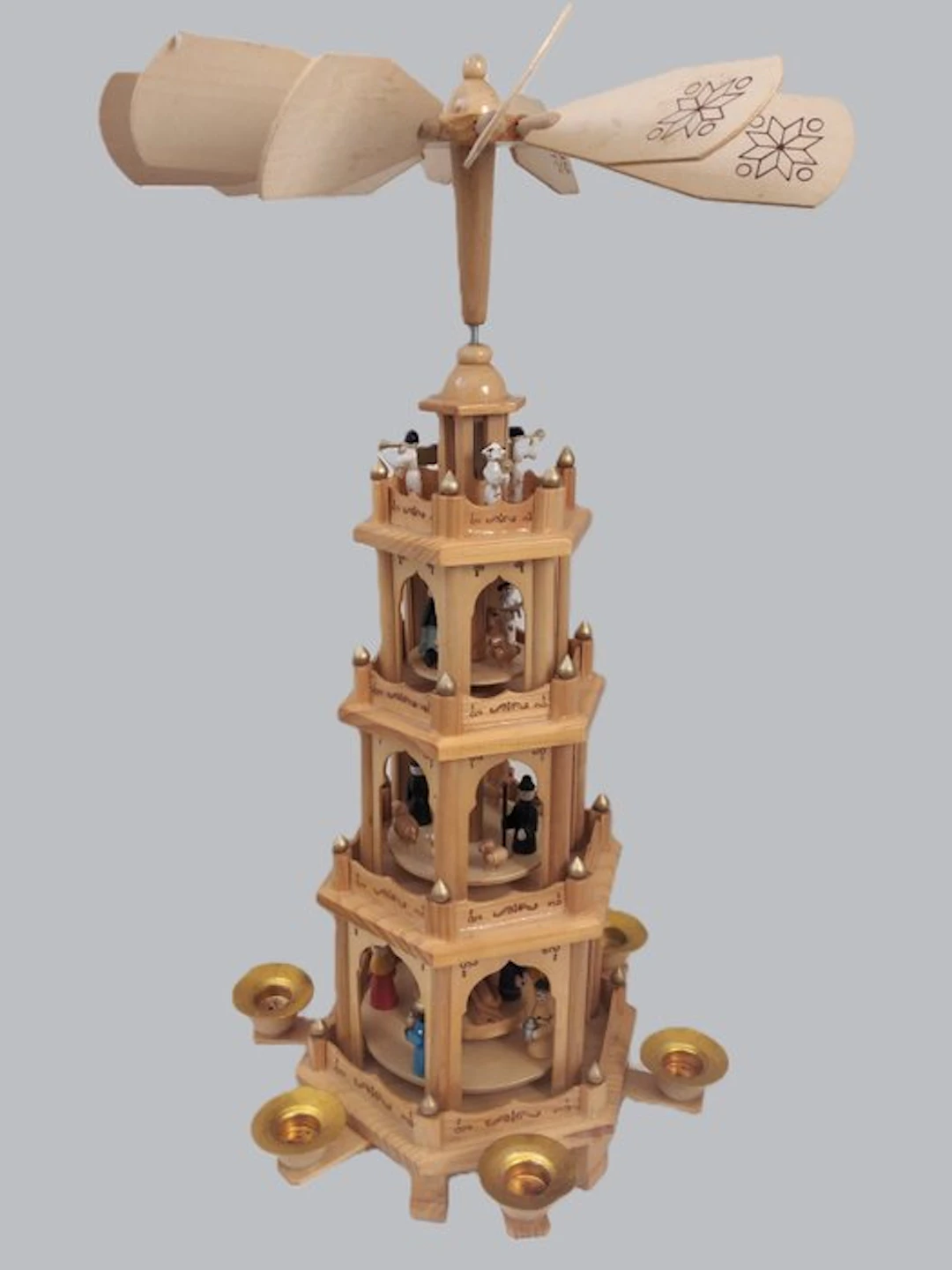 Christmas figurine - Rotating Christmas pyramid 4-tier - 51 cm - Top - Wood