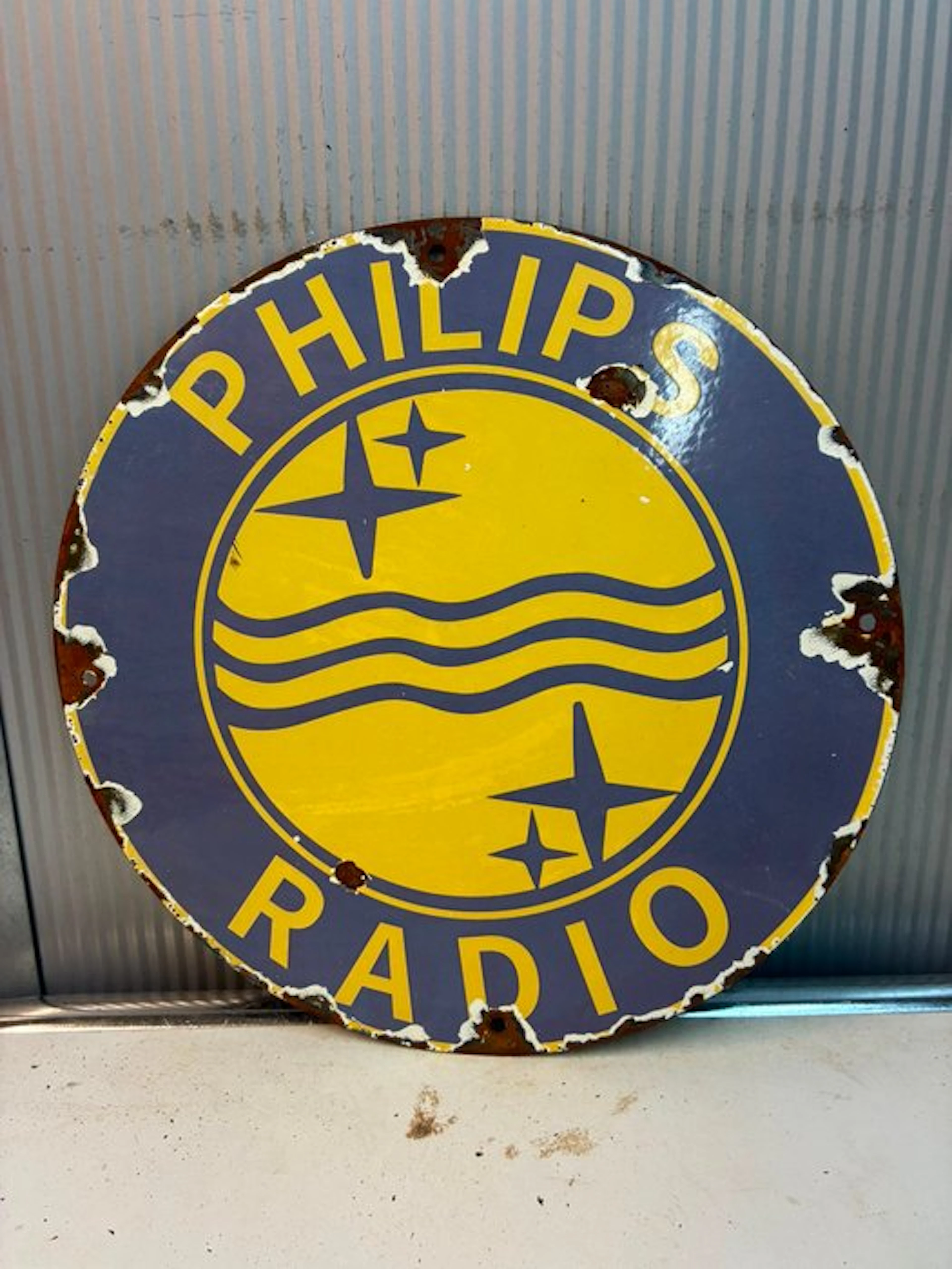 Philips Radio – Klassiek Logo – Rond Emaille Reclamebord - Enamel sign - Enamel