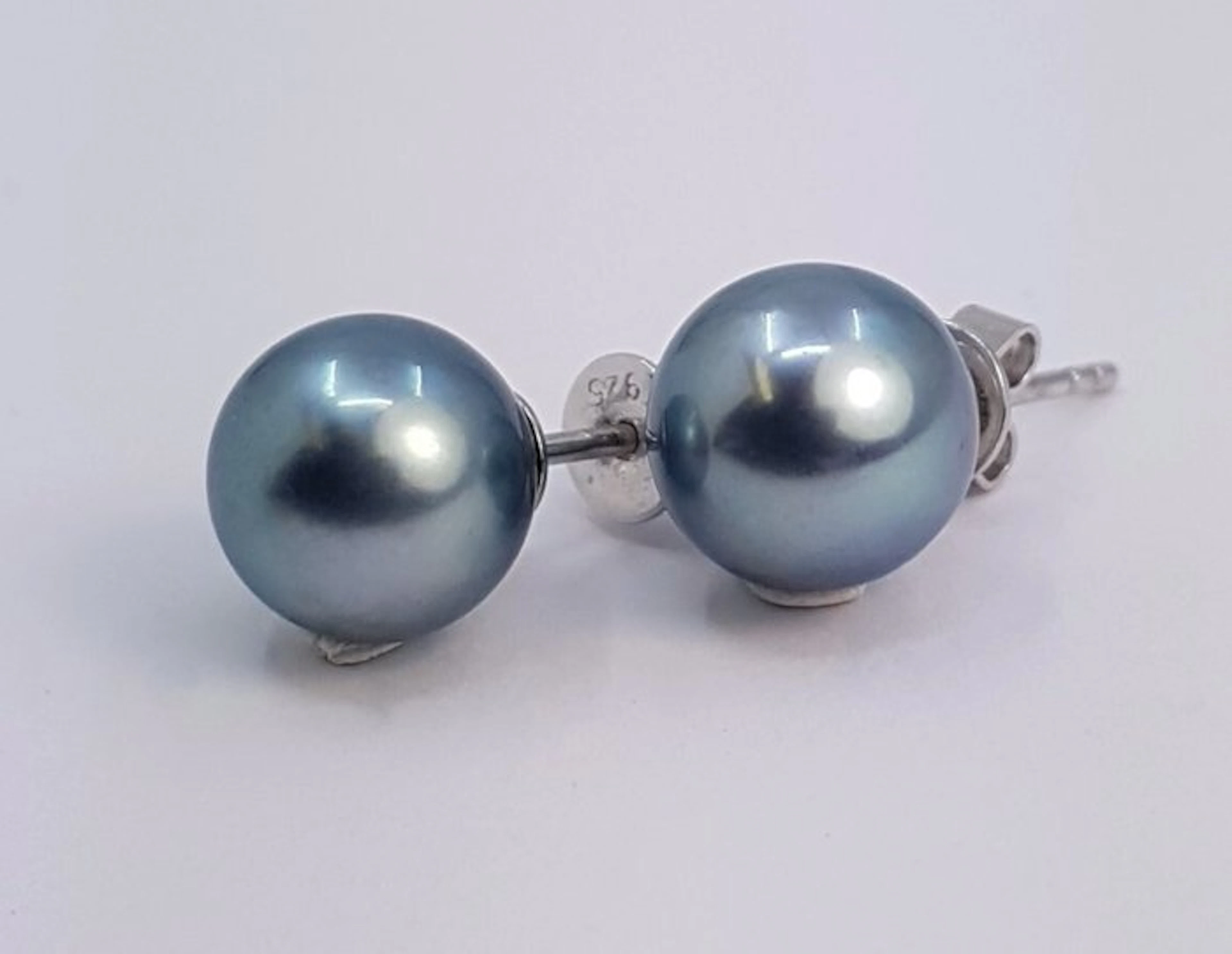 No reserve price - Earrings Silver - 9x10mm Tahitian Pearls