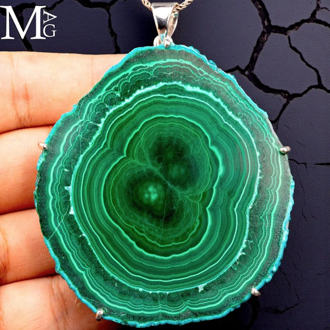 Malachite Stalactite Slice - Hypnotic Concentric Bands...