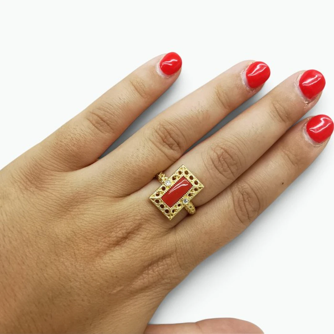 Coral - Sterling Silver 925 - Ring - Italian Craftsmanship