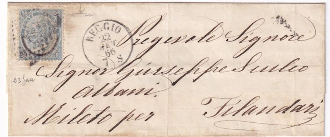 Italy Kingdom - 1866 20 cent Horseshoe 23 faa rare variety