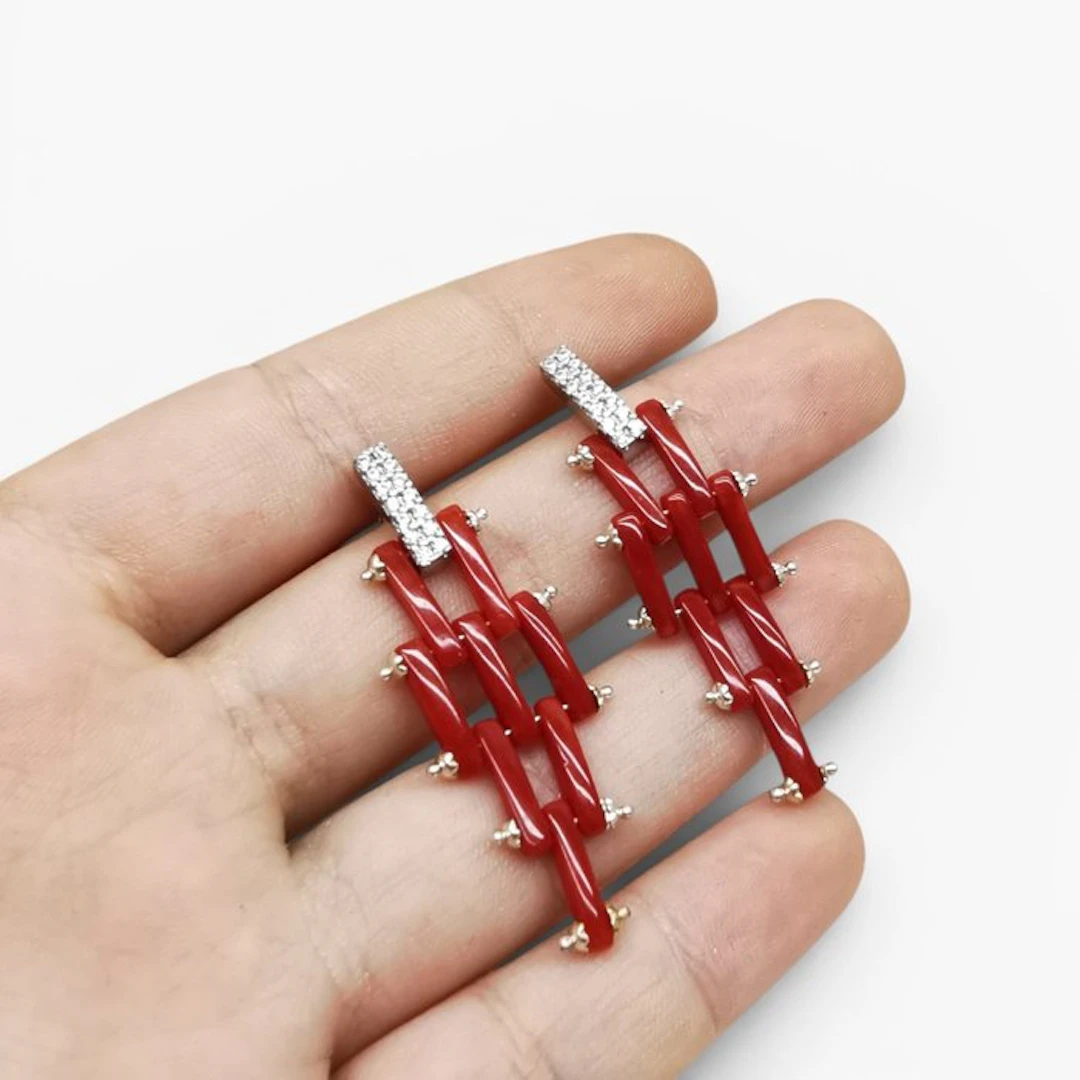 Blood Coral - Silver - Earrings - handmade