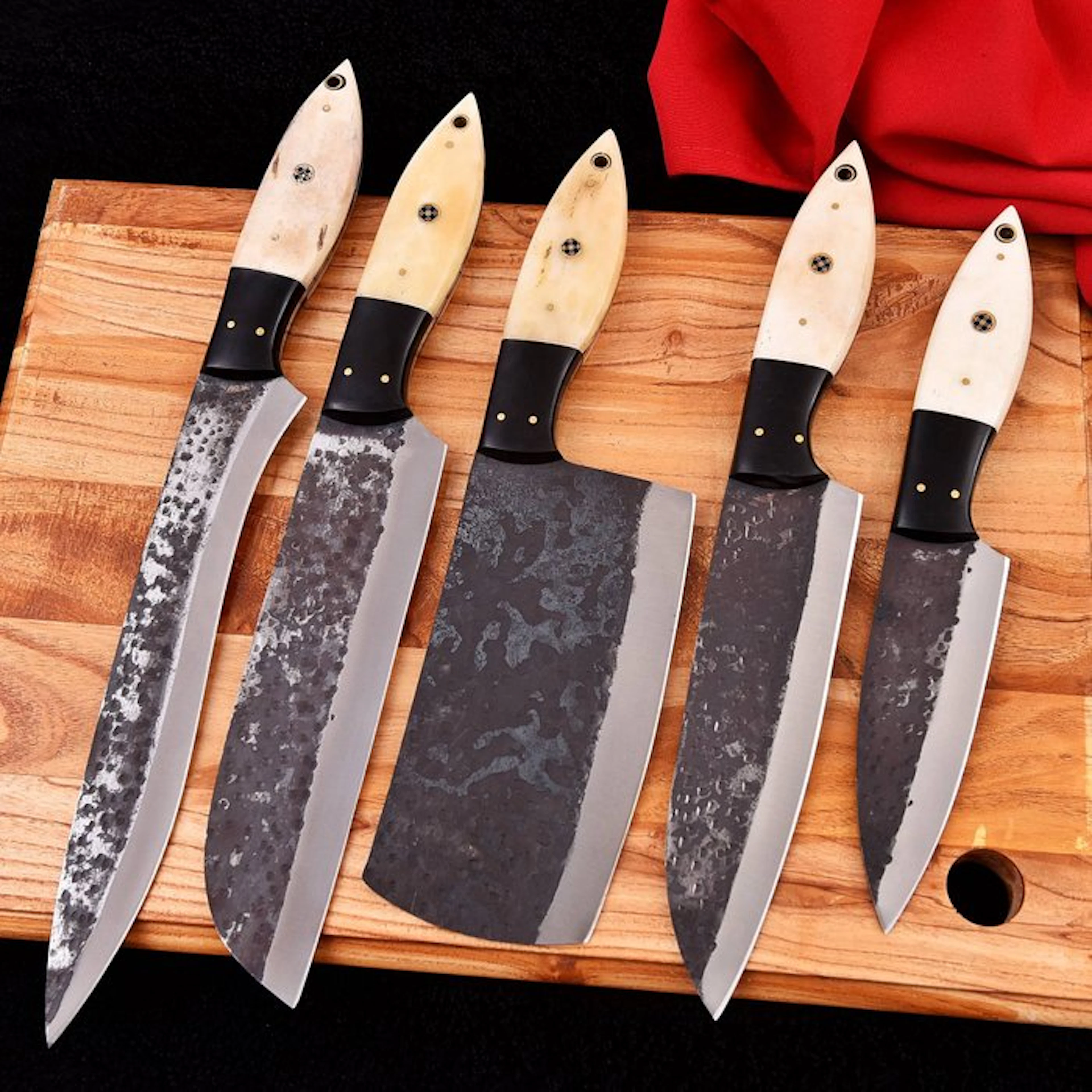 Kitchen knife - Chef's knife - camel bone and Hammered steel - North America