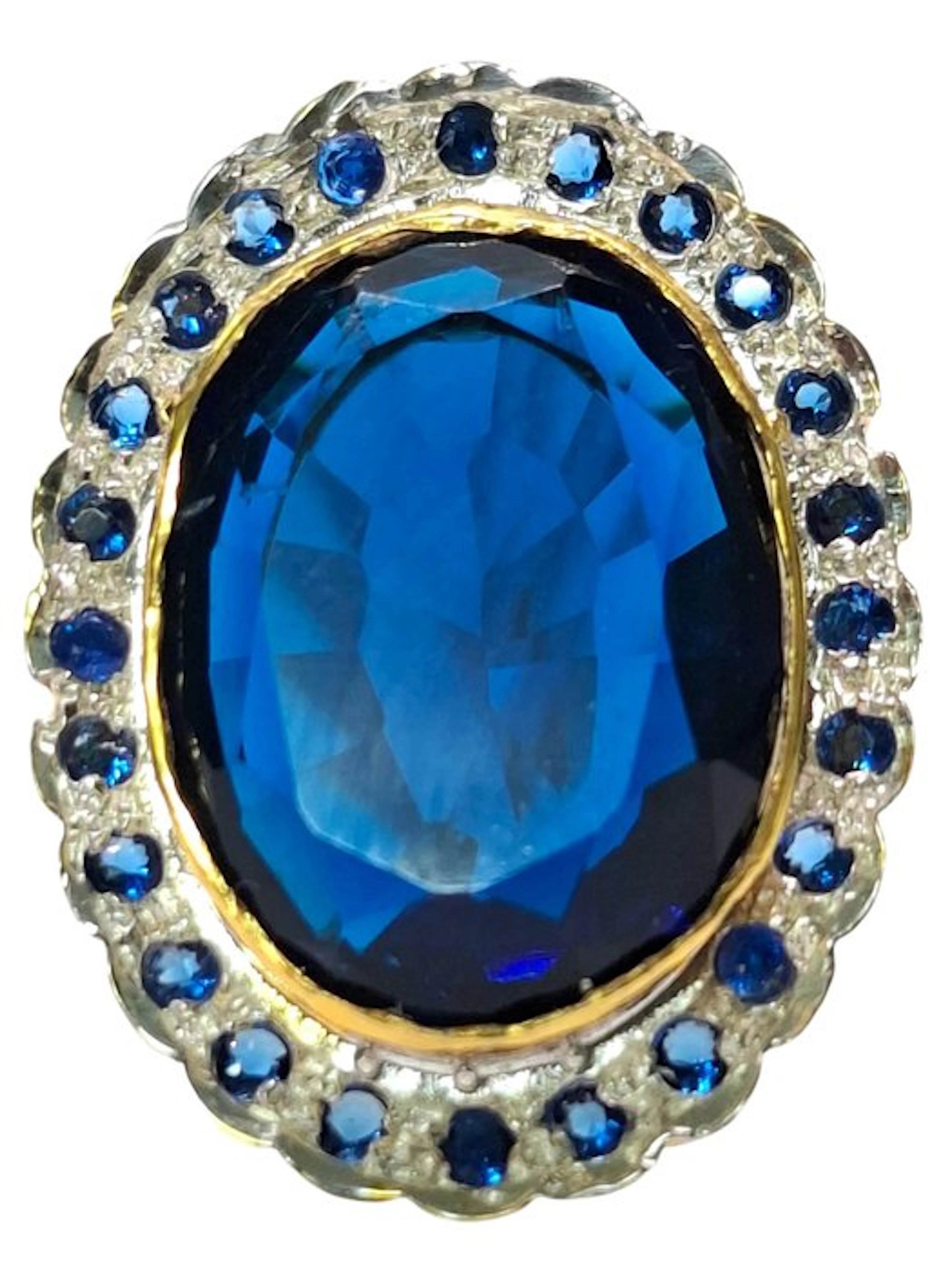 No reserve price - Ring - 9 kt. Silver, Yellow gold Sapphire - Sapphire
