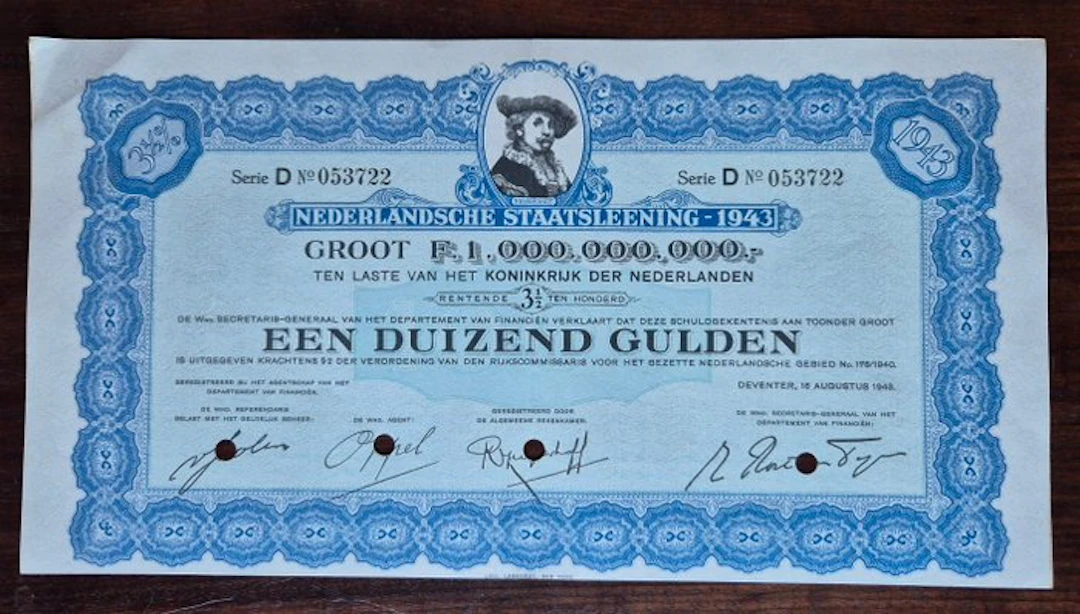Netherlands. 1 x 1000 Gulden - 1943 - State loan - Rembrandt
