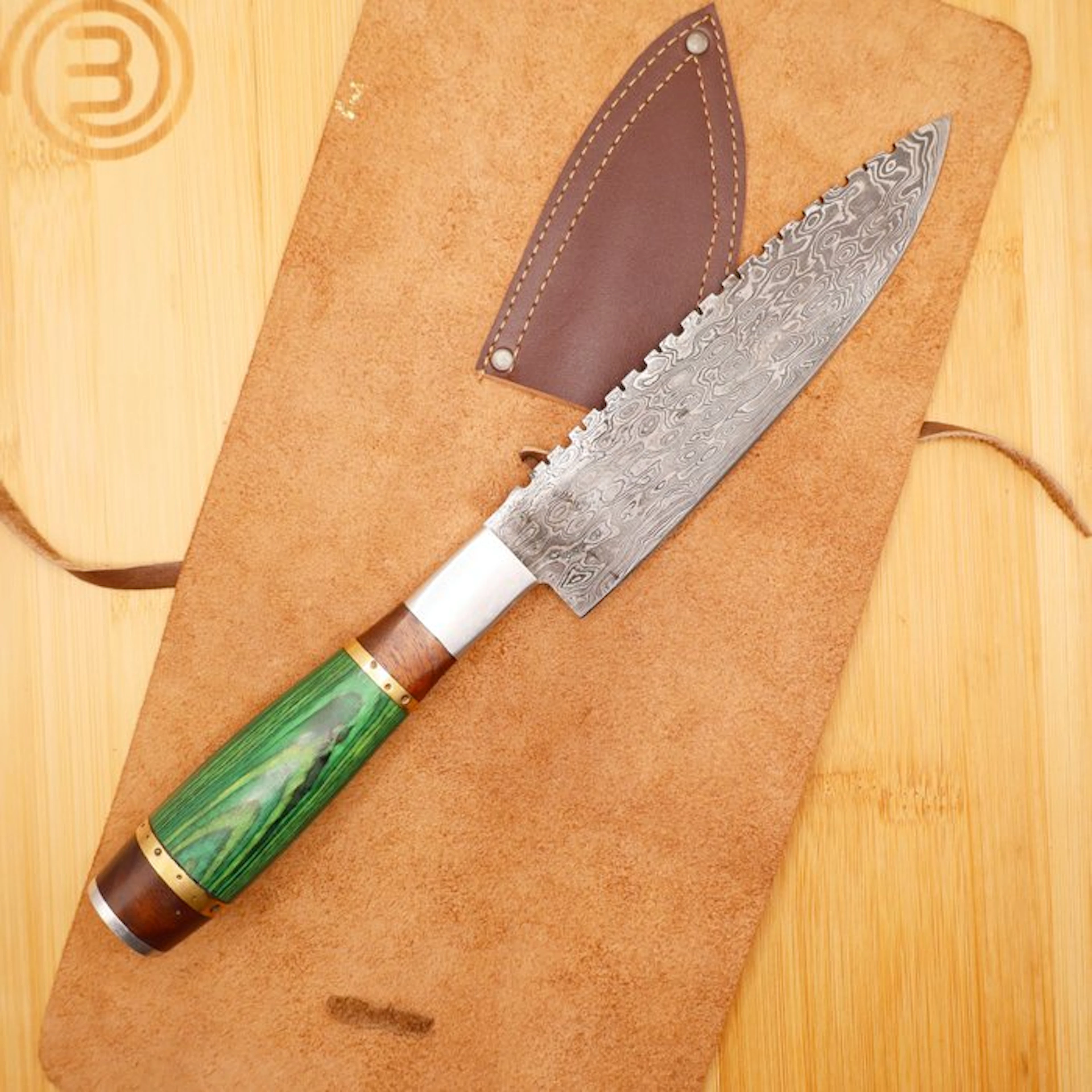 Kitchen knife - Santoku - Damascus Steel & Wood handle...