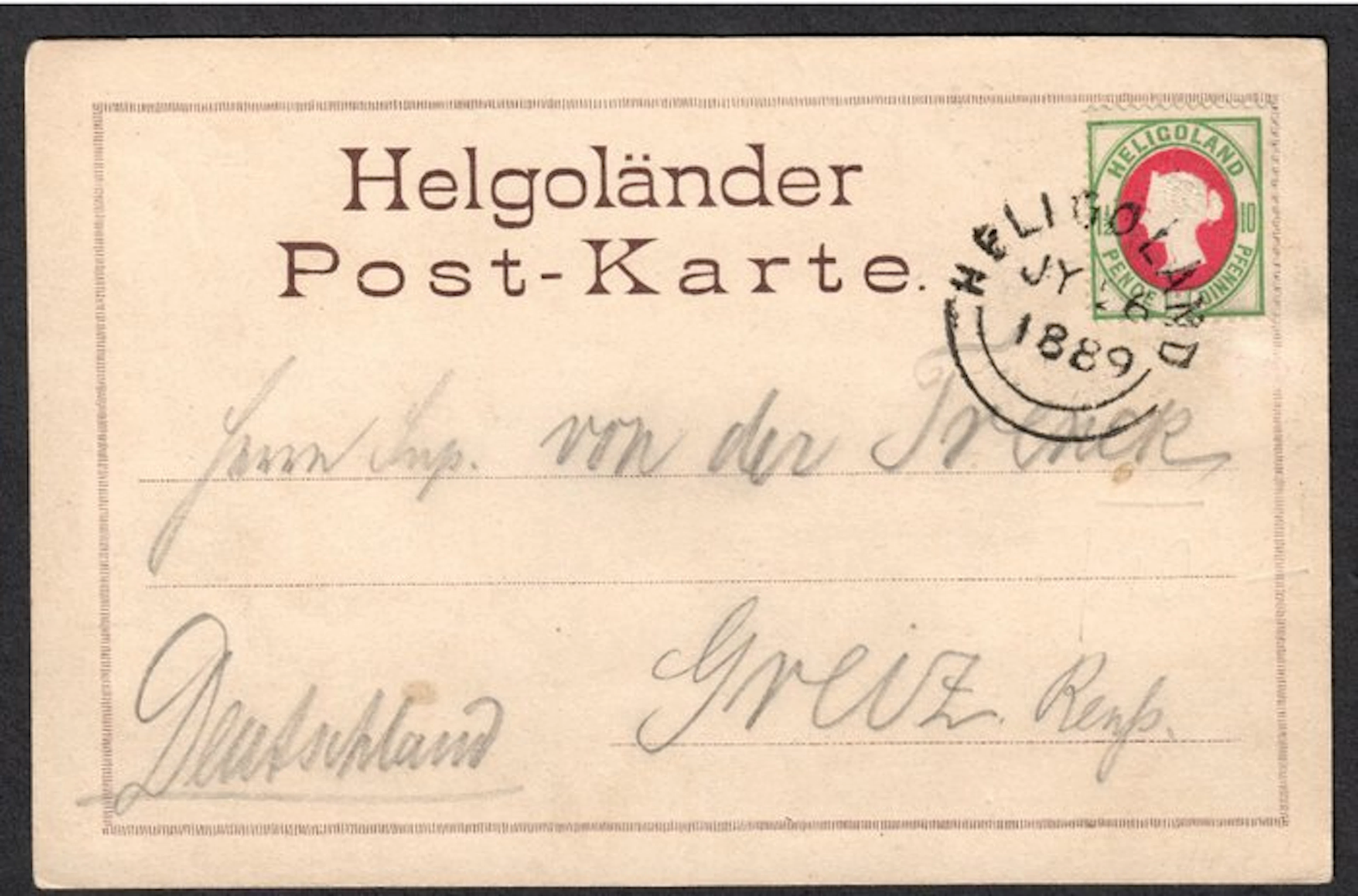 Heligoland 1889 - Helgoland color litho postcard with No