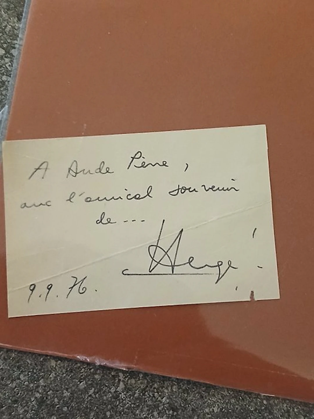 Hergé - persoonlijke opdracht uitgeknipt schutblad album...