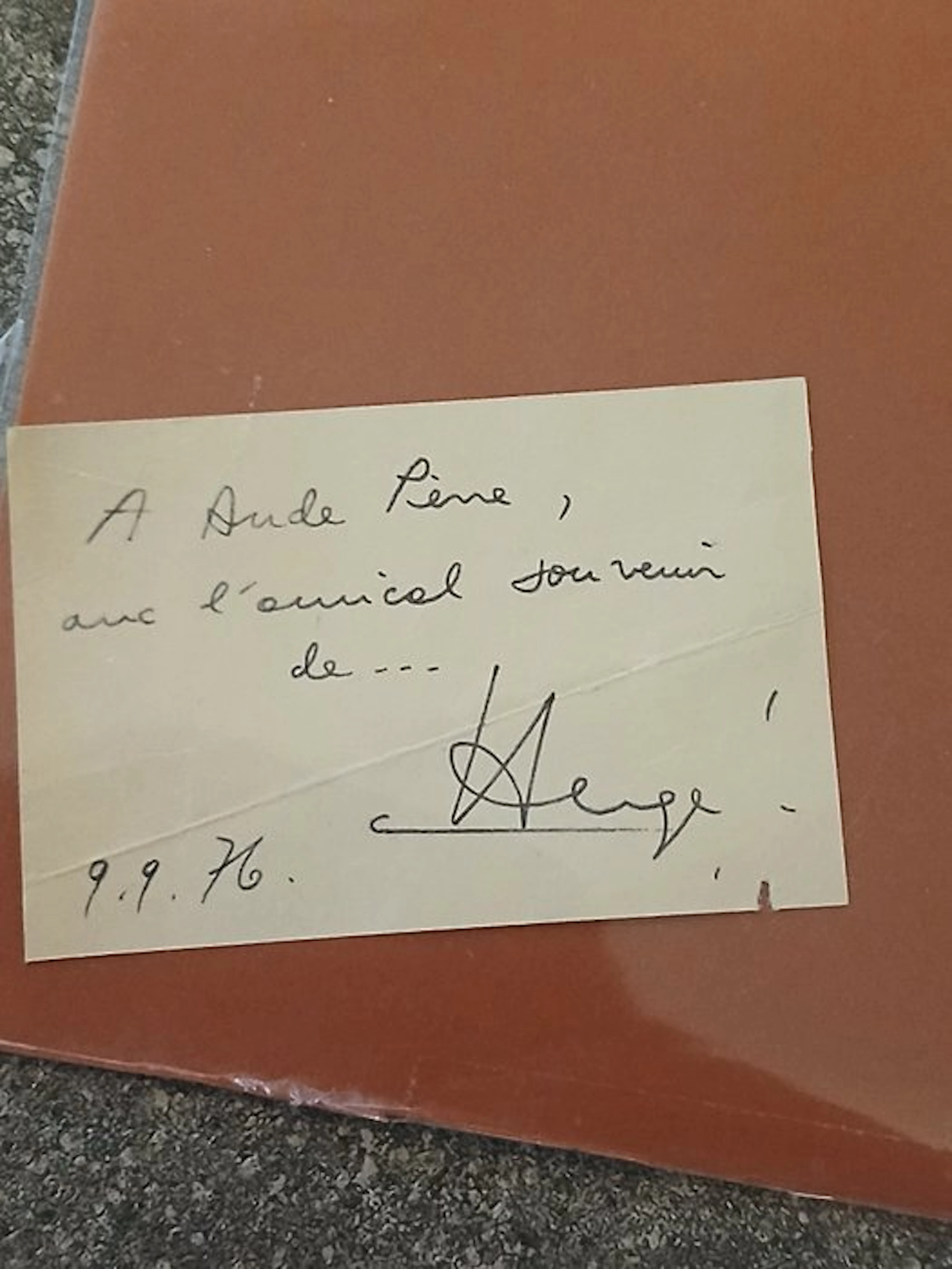 Hergé - persoonlijke opdracht uitgeknipt schutblad album...