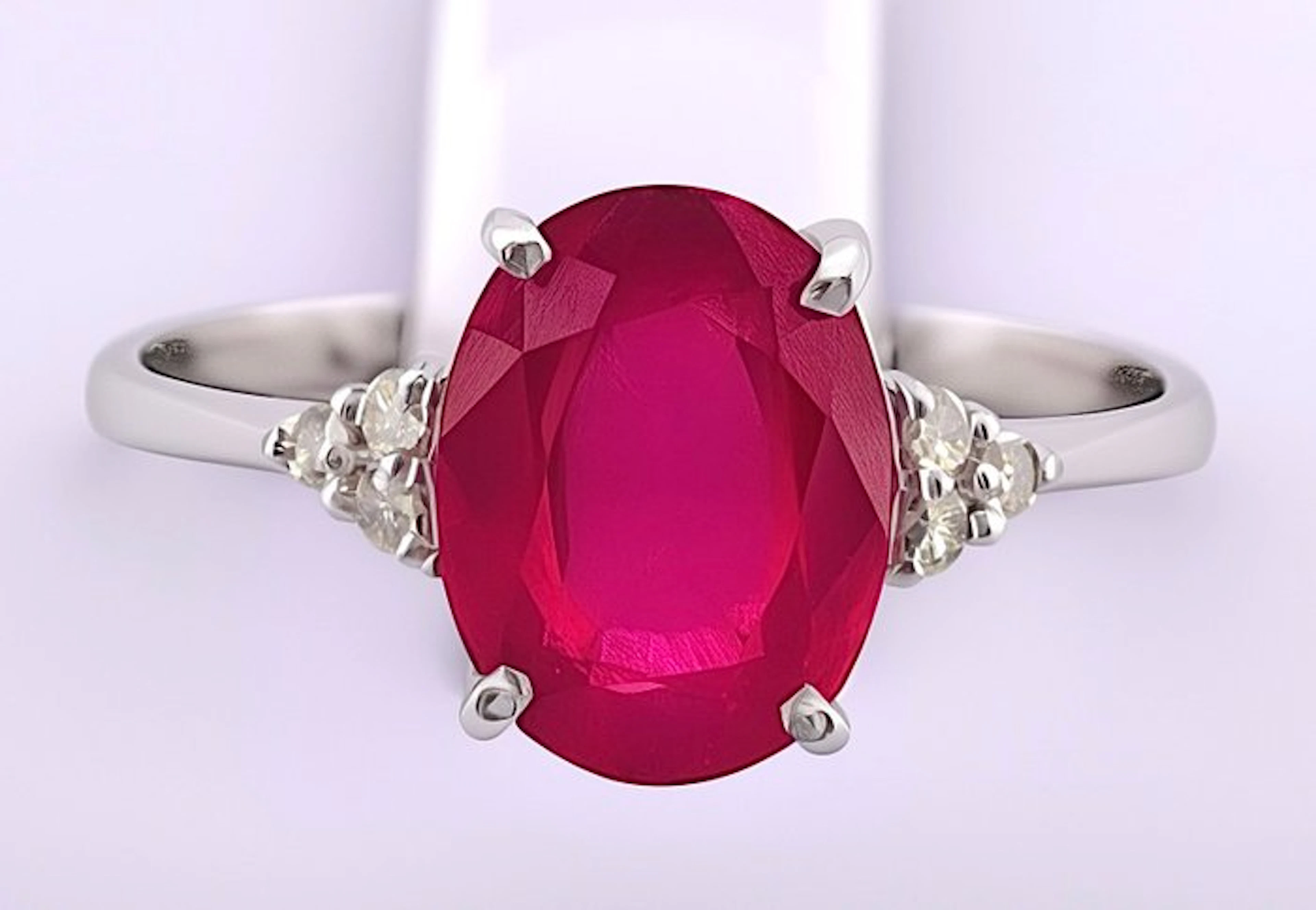 No reserve price - Ring - 18 kt. White gold Ruby - Diamond