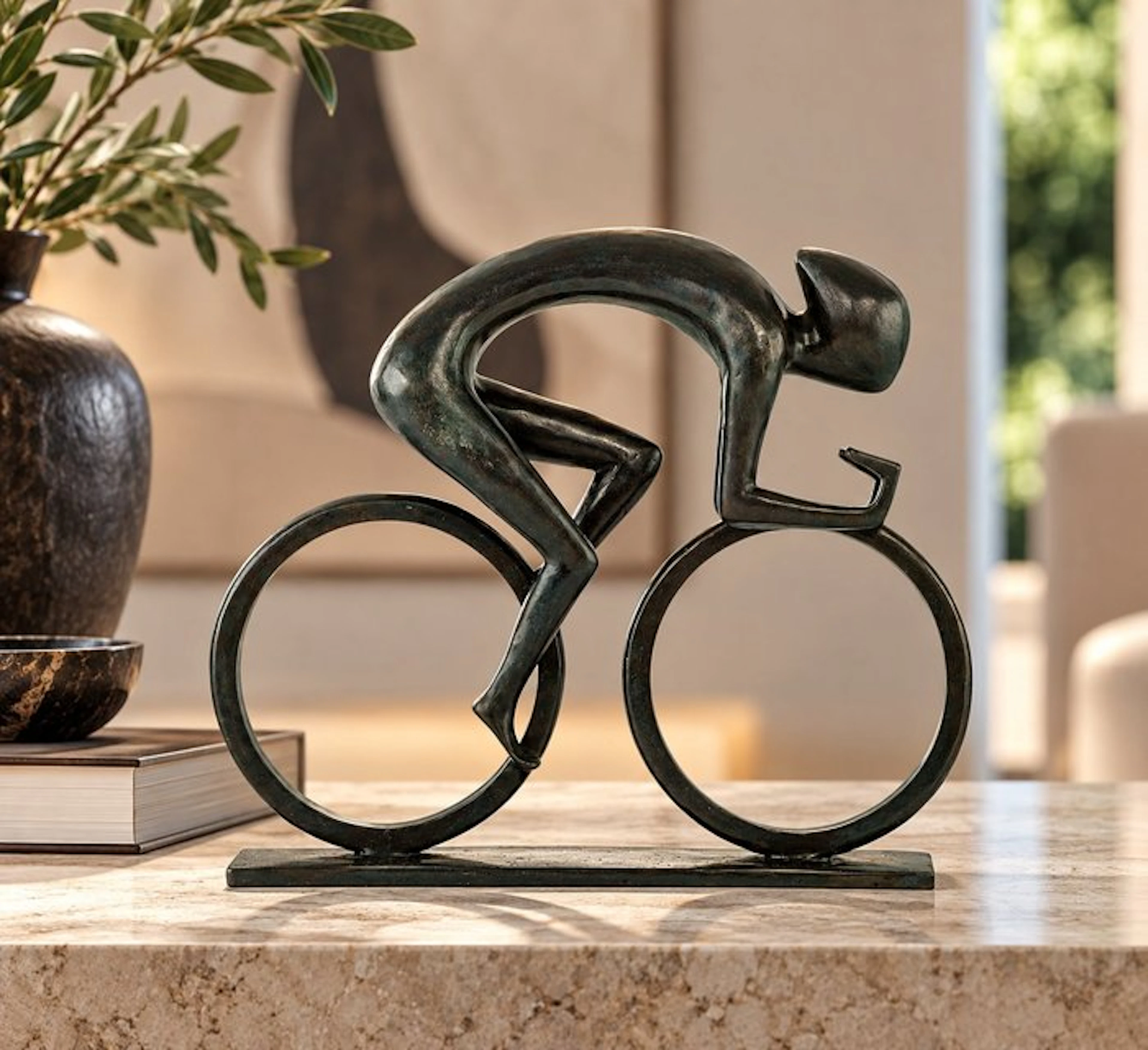 Sculpture, Cyclist at Full Speed - 26 cm in length - 23 cm - Bronze