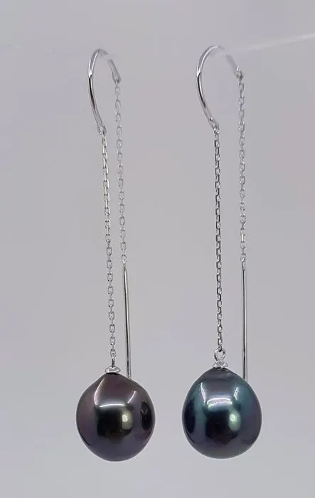 Earrings - 18 kt. White gold - 10x11mm Tahiti Pearls