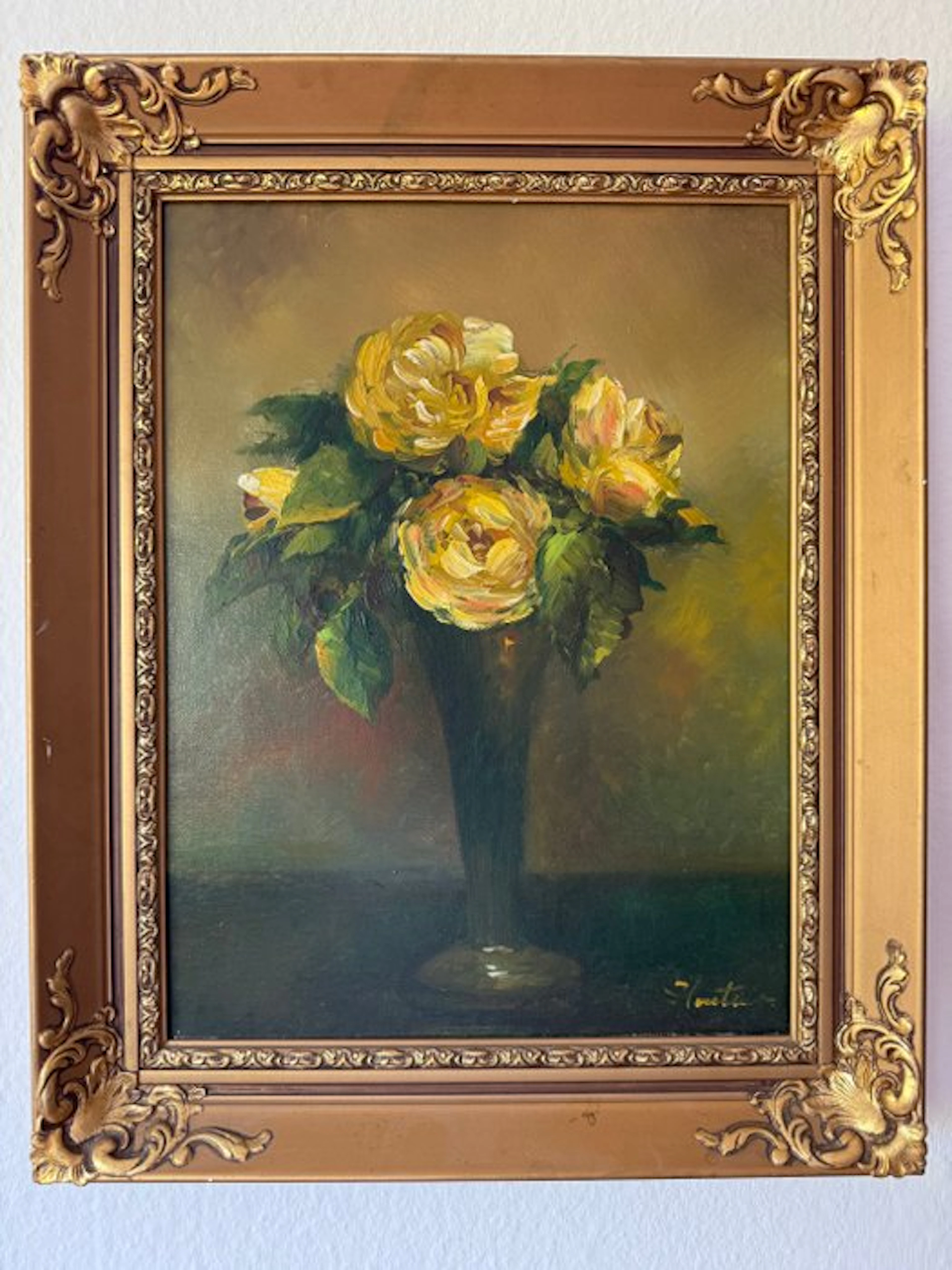 French school (XX), signed "Floutier" - Gelbe Rosen in Vase